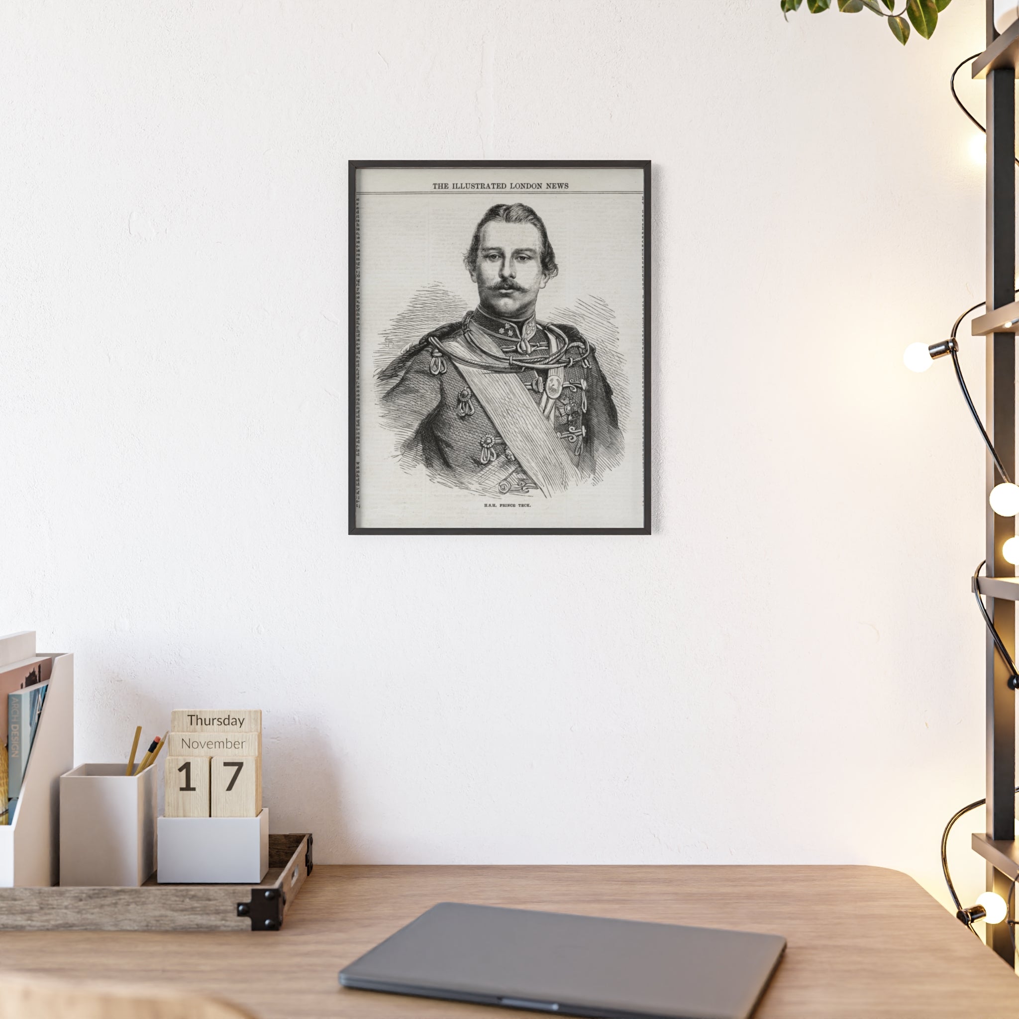 H.S.H. Prince TECK. Vintage Victorian Portrait Poster with Wooden Frame — Illustrated London News Print
