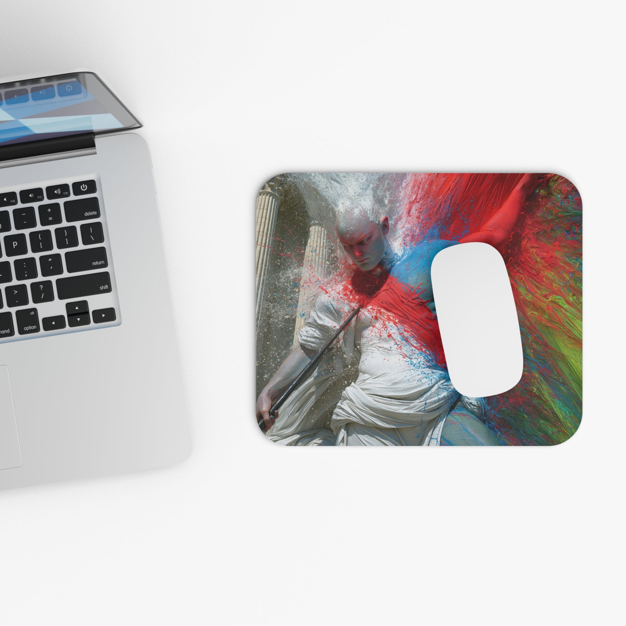 Color Burst Statue Mouse Pad — Vibrant Abstract Art Desk Mat for Creatives