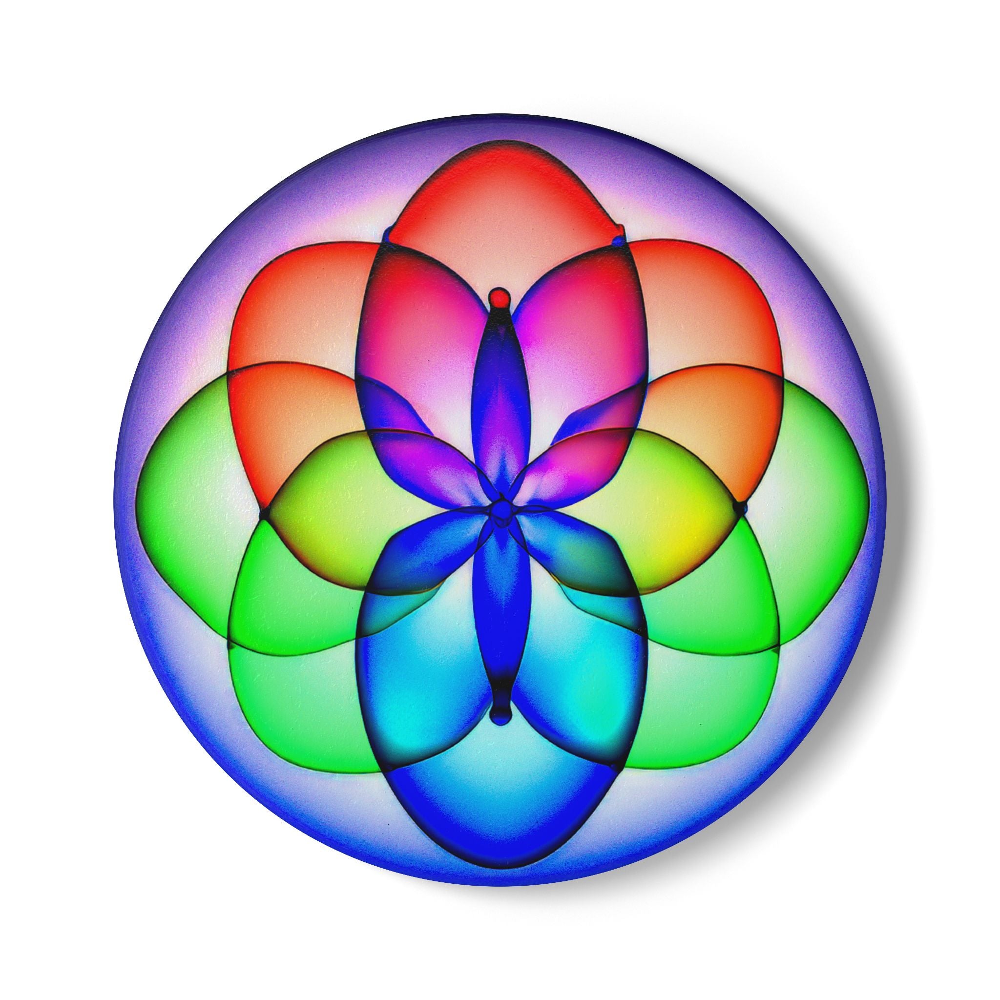 Psychedelic Mandala Ceramic Coaster — Rainbow Flower Pattern Drink Coaster