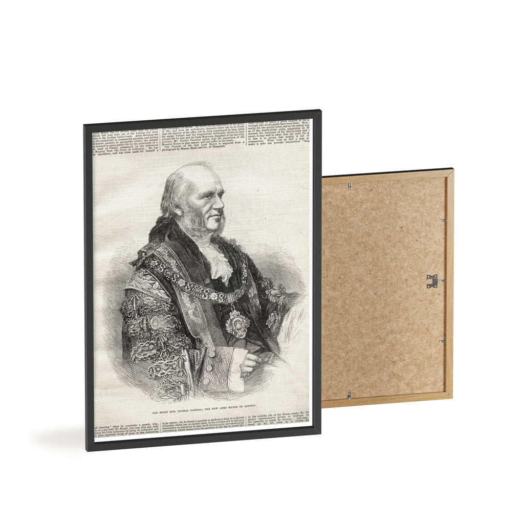 The Right Hon.Thomas Gabriel, the New Lord Mayor of London. Vintage Illustrated Statesman Poster with Black Wooden Frame