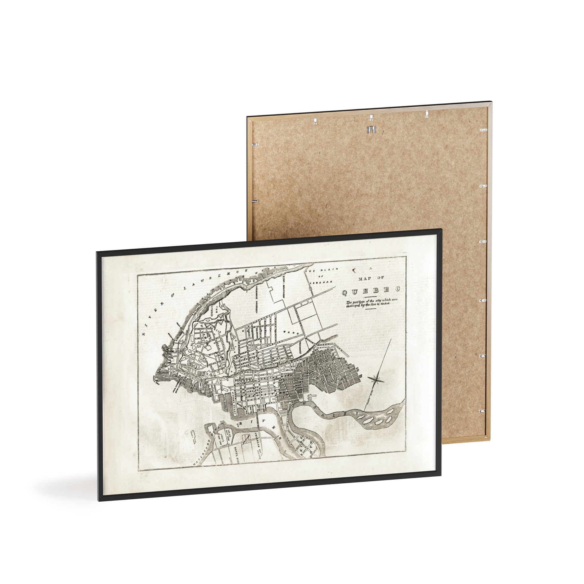 Map of QUEBEC. Vintage City Map Poster with Wooden Frame — Antique Style Wall Art