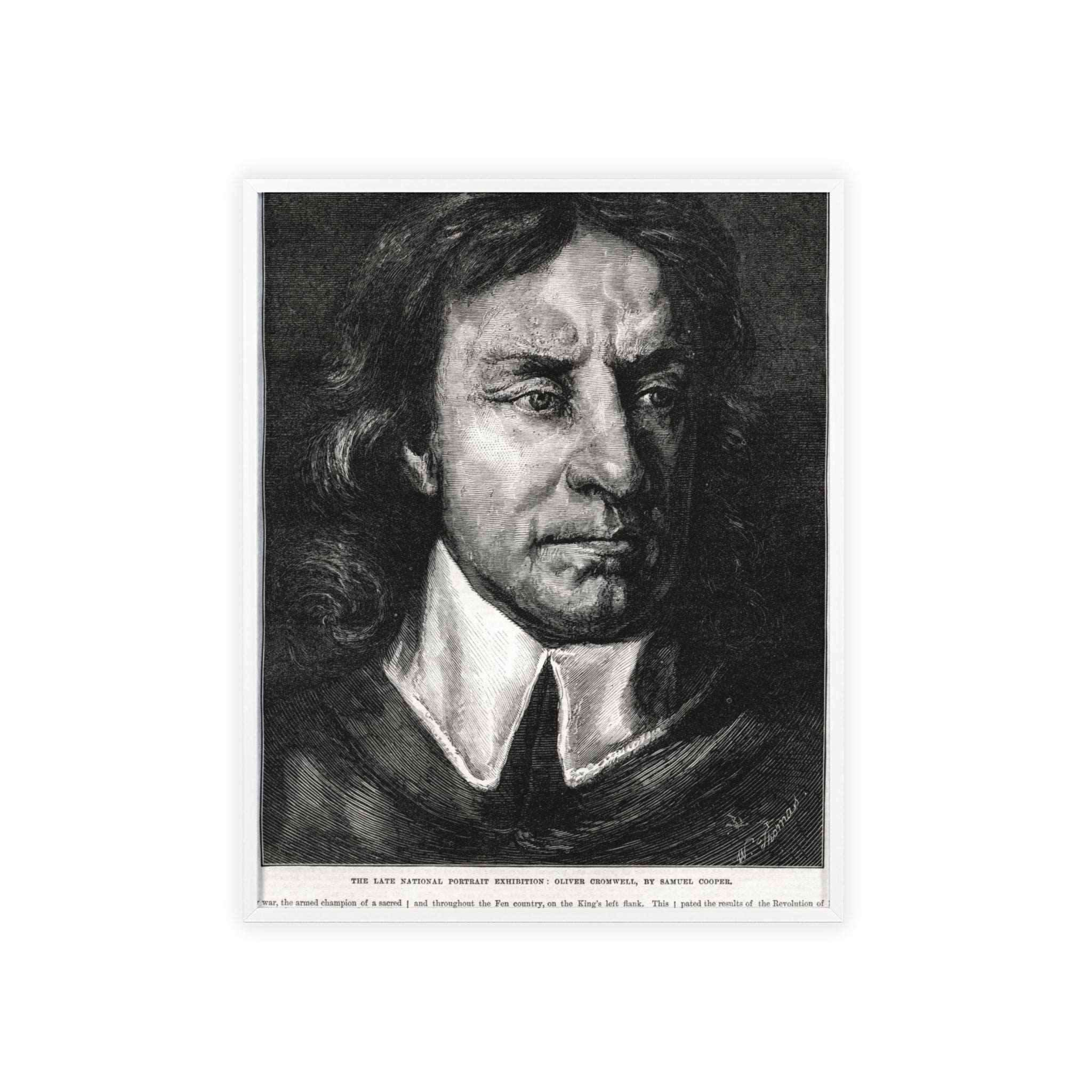 OLIVER CROMWELL. Historical Portrait Poster with Wooden Frame — Vintage Chalk-Style Print