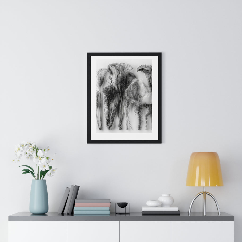 Abstract Smoke Floral Poster — Black & White Vertical Framed Art Print