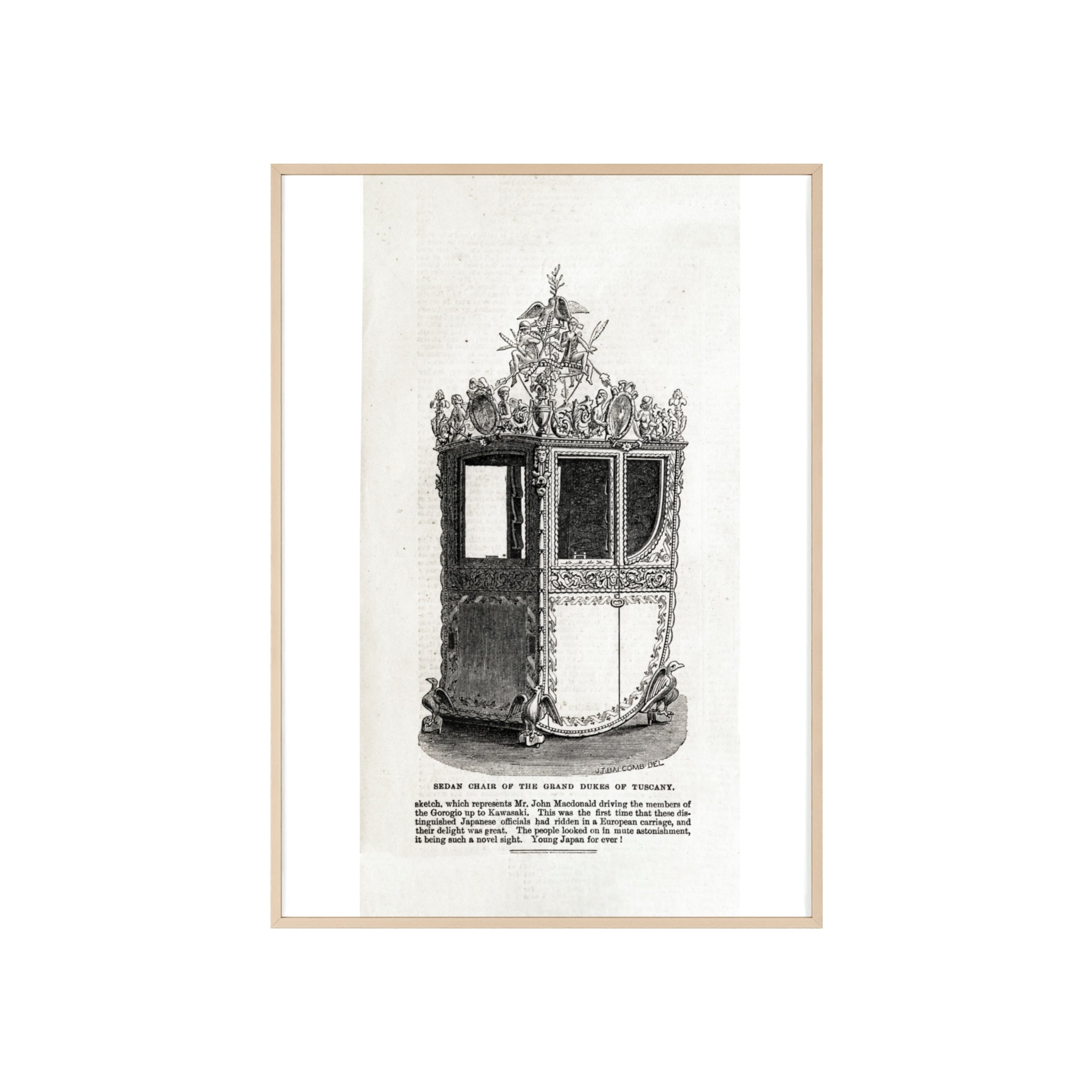 Chair of the GRAND DUKES of TUSCANY. Antique Carriage Print Poster with Wooden Frame — Vintage Engraving Wall Art