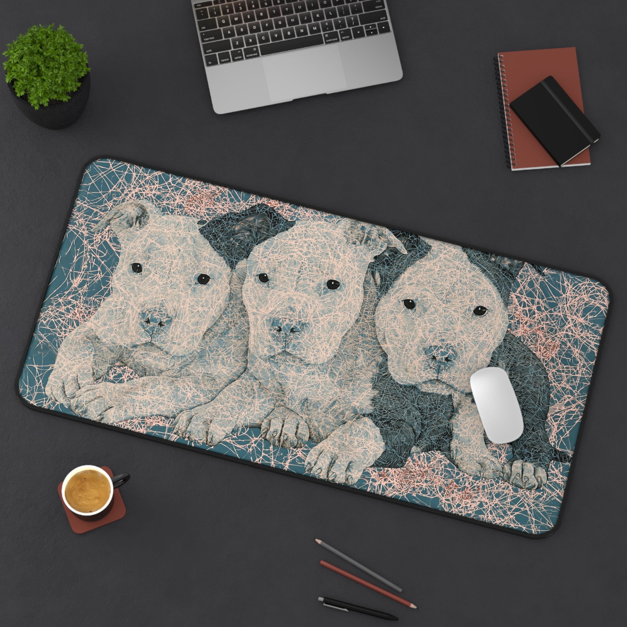 Pit Bull Puppy Desk Mat – Cute Trio Decorative Mousepad for Home Office