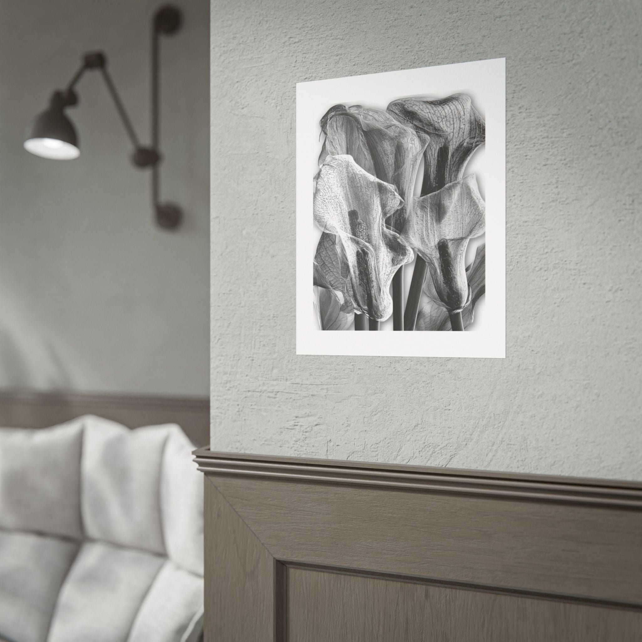 Black & White Calla Lily Poster — Minimal Floral Wall Art, Rolled Art Print for Living Room & Bedroom