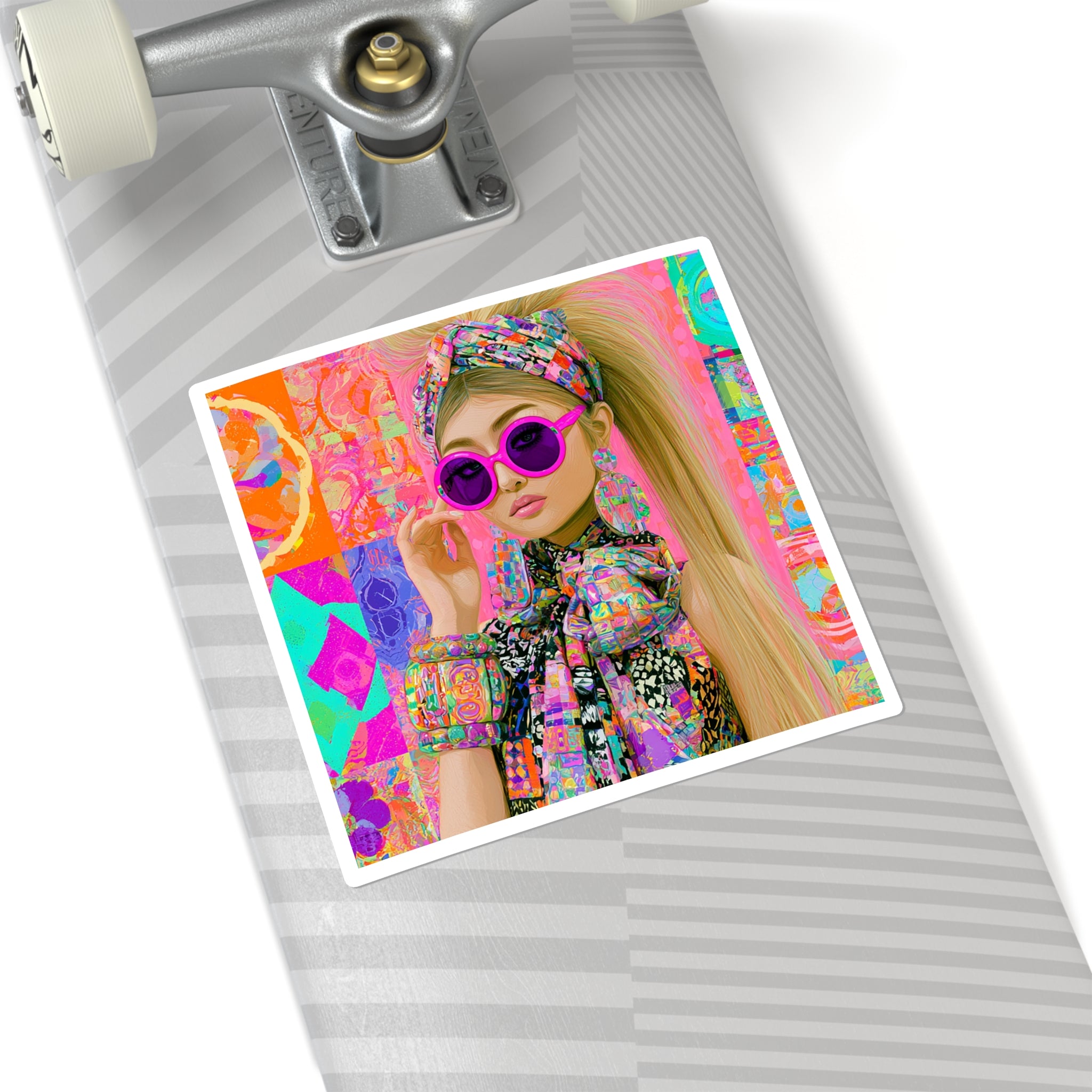 Retro Pop Art Girl Square Sticker — Colorful 60s-Inspired Fashion Decal for Laptops & Journals