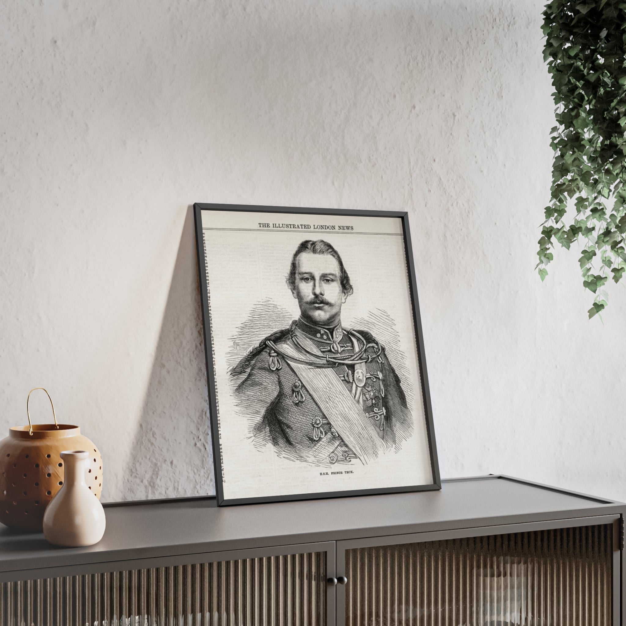 H.S.H. Prince TECK. Vintage Victorian Portrait Poster with Wooden Frame — Illustrated London News Print