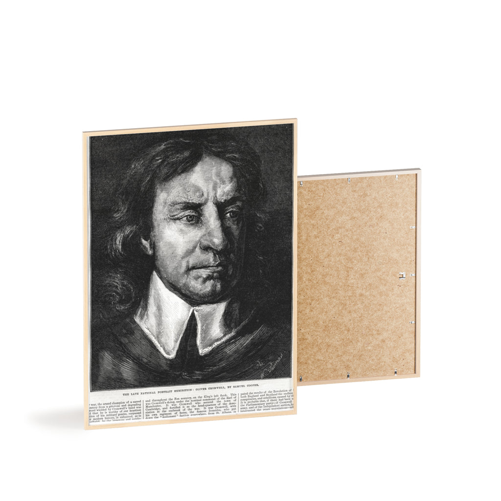 OLIVER CROMWELL. Historical Portrait Poster with Wooden Frame — Vintage Chalk-Style Print