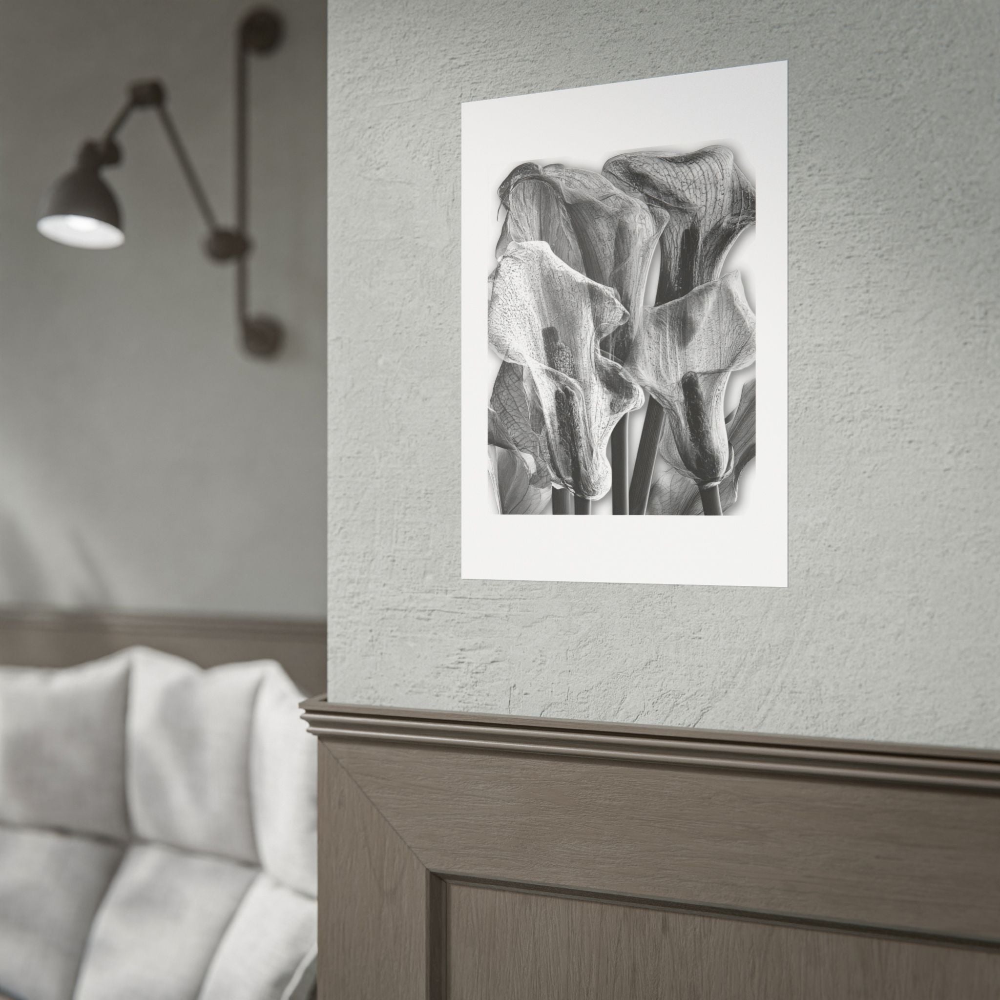 Black & White Calla Lily Poster — Minimal Floral Wall Art, Rolled Art Print for Living Room & Bedroom