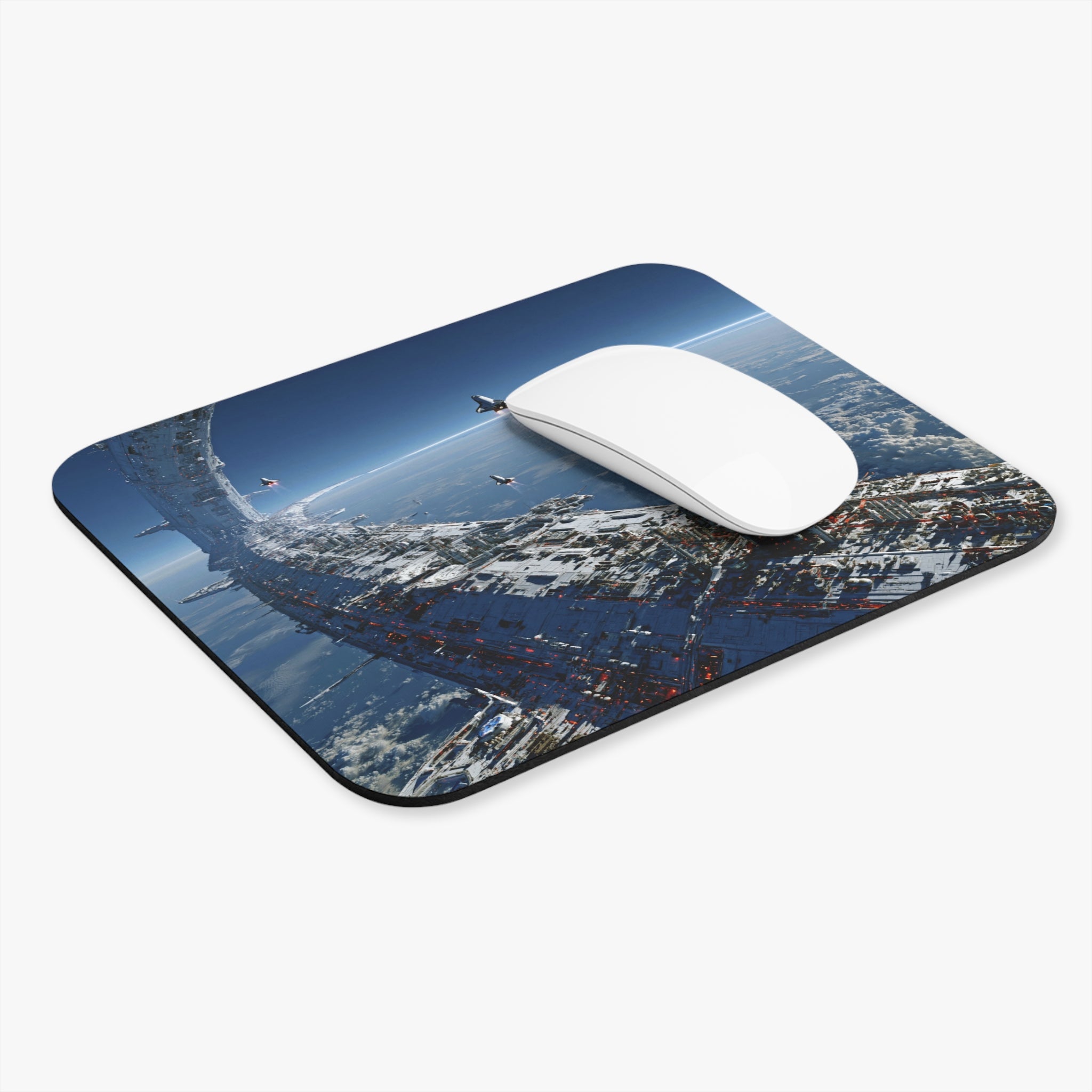 Sci‑Fi Space Station Mouse Pad — Futuristic Orbital City Desk Mat