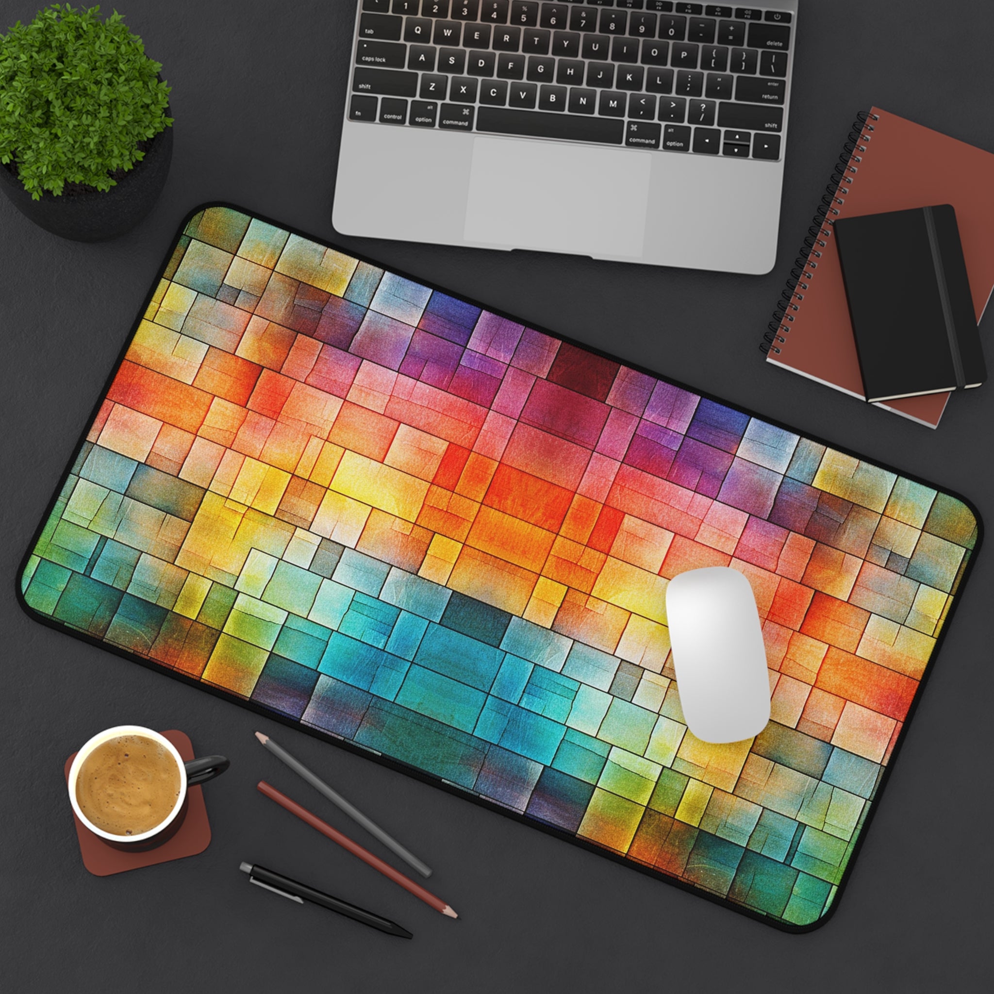 Colorwave Mosaic Desk Mat — Vibrant Pixel Art Mousepad