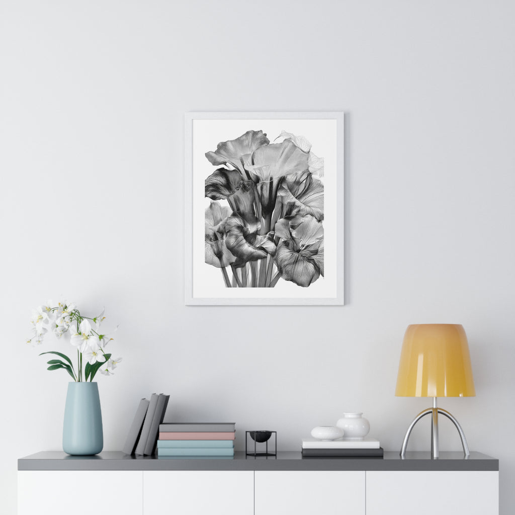 Monochrome Iris Floral Poster — Vertical Framed Wall Art