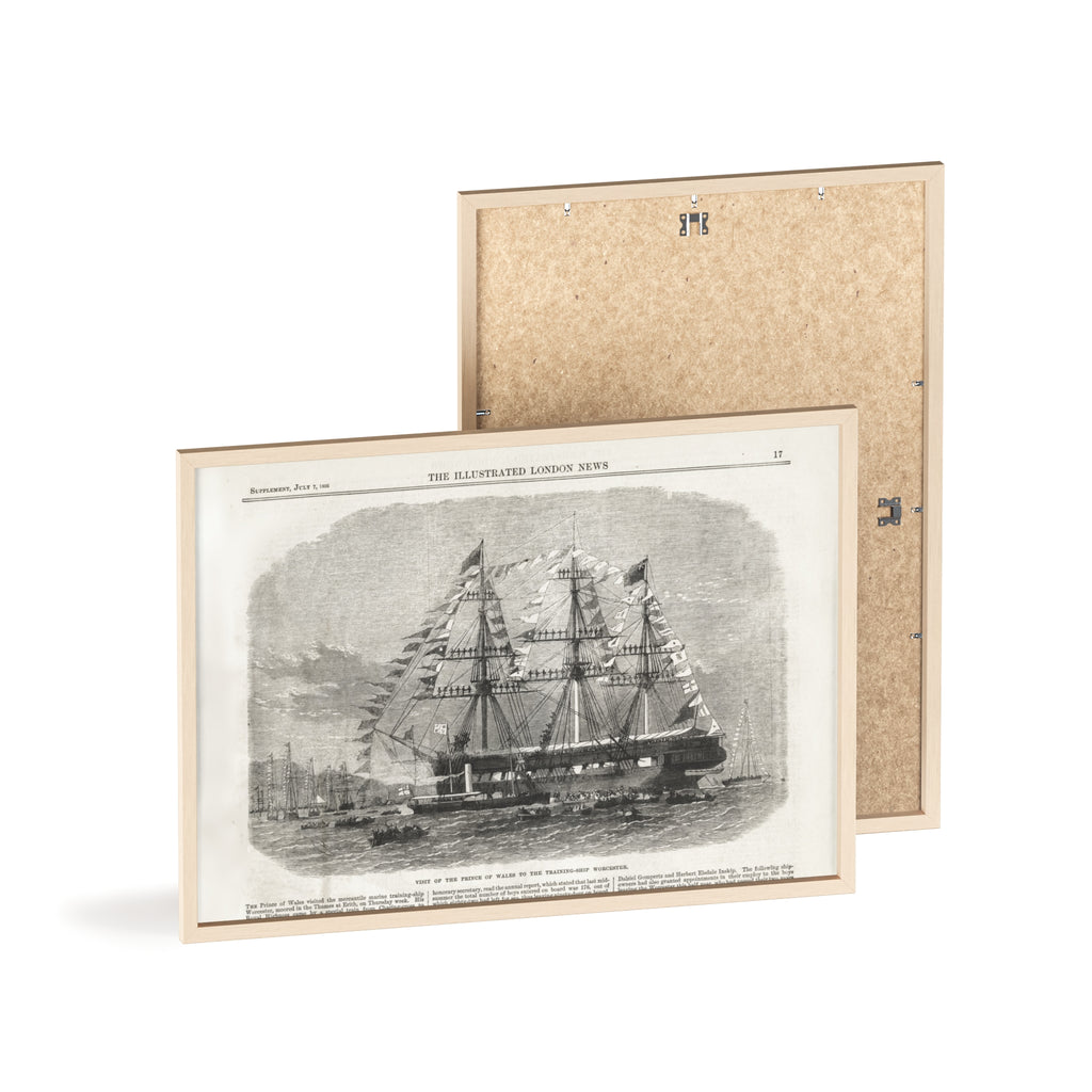 Visit of the Prince of Wales to the Training-Ship Worcester. Framed Vintage Sailing Ship Poster — Nautical Wall Art with Wooden Frame