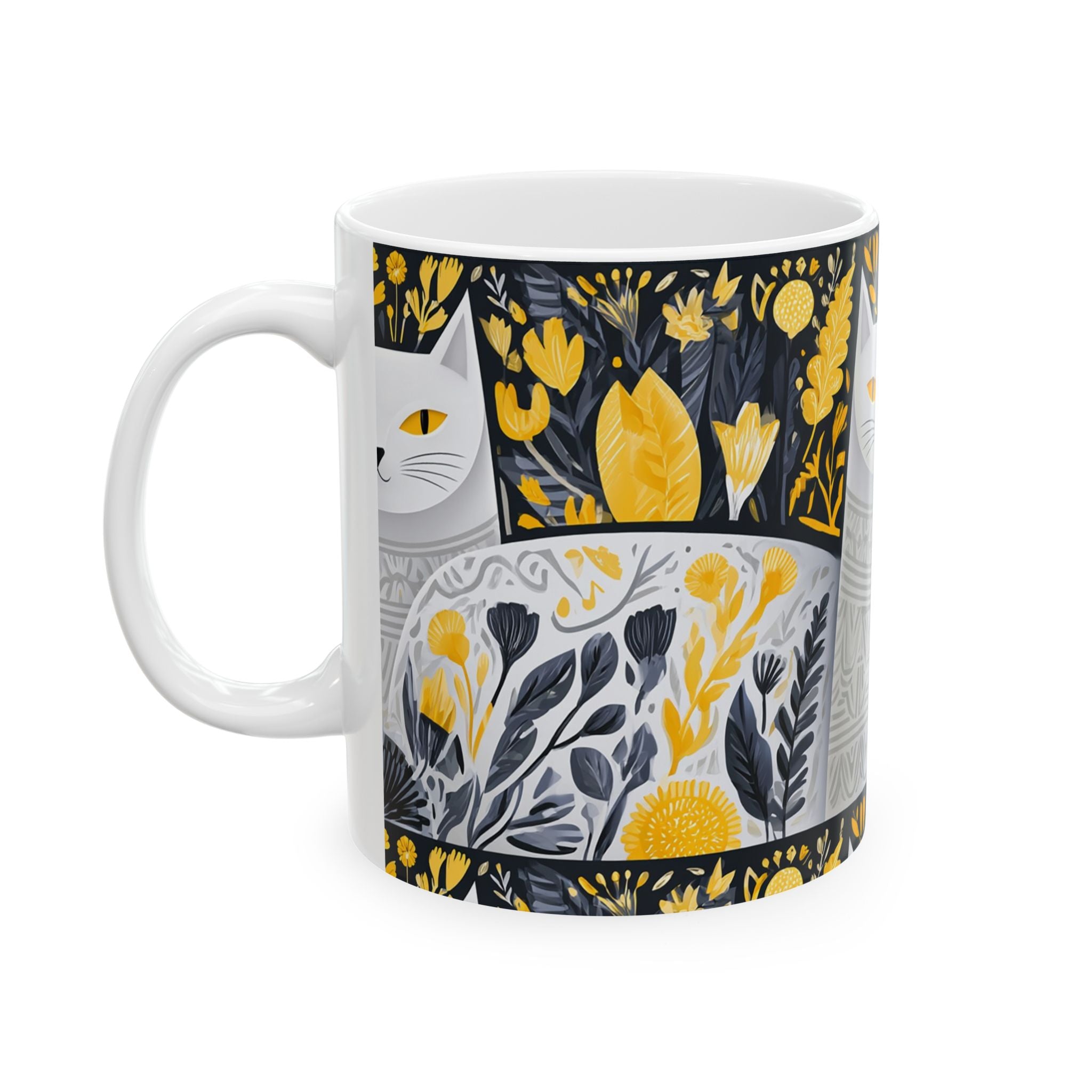 Golden Folk Cat Ceramic Mug — 11oz & 15oz