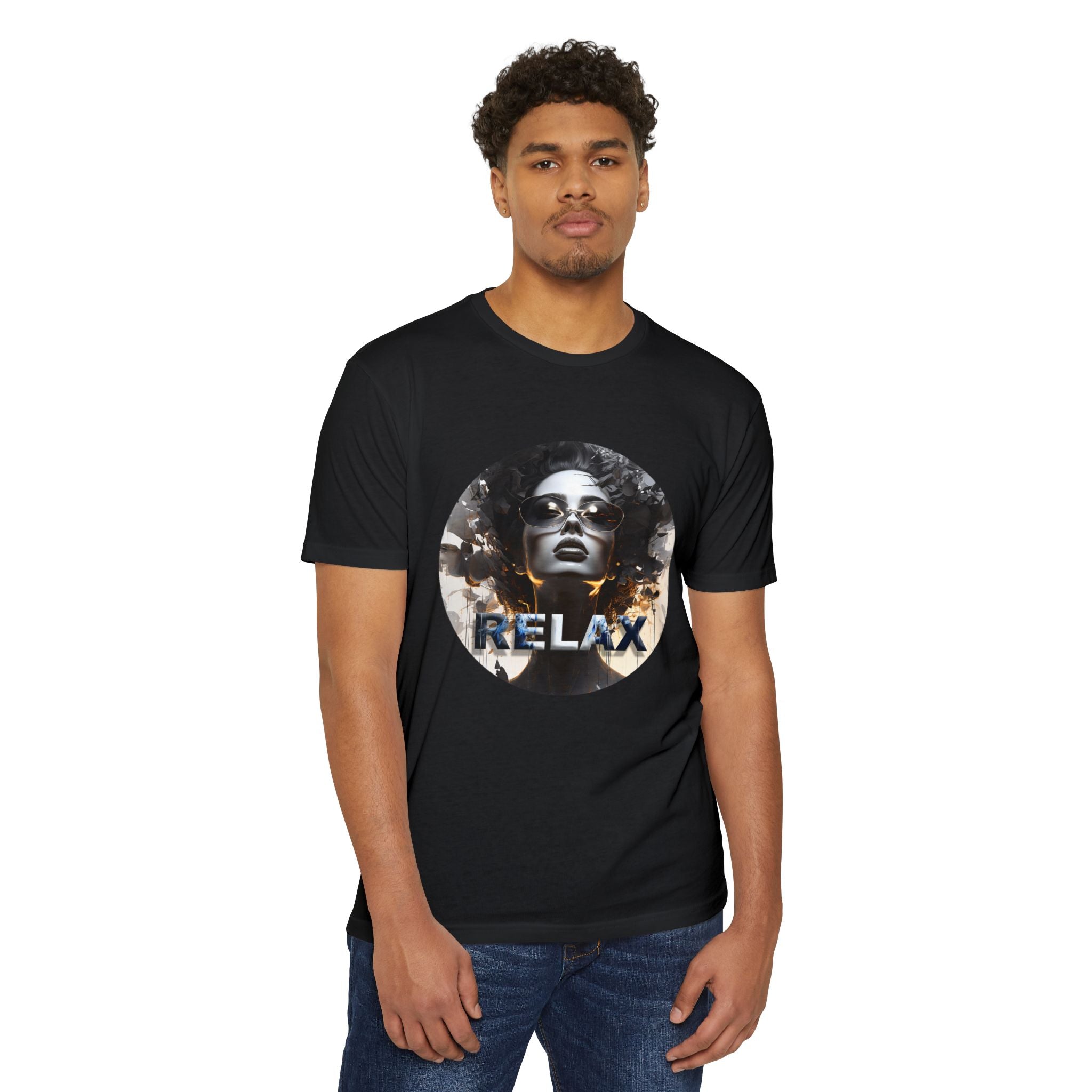 Relax Graphic T-Shirt — Vintage Portrait Tee with 'RELAX' Text