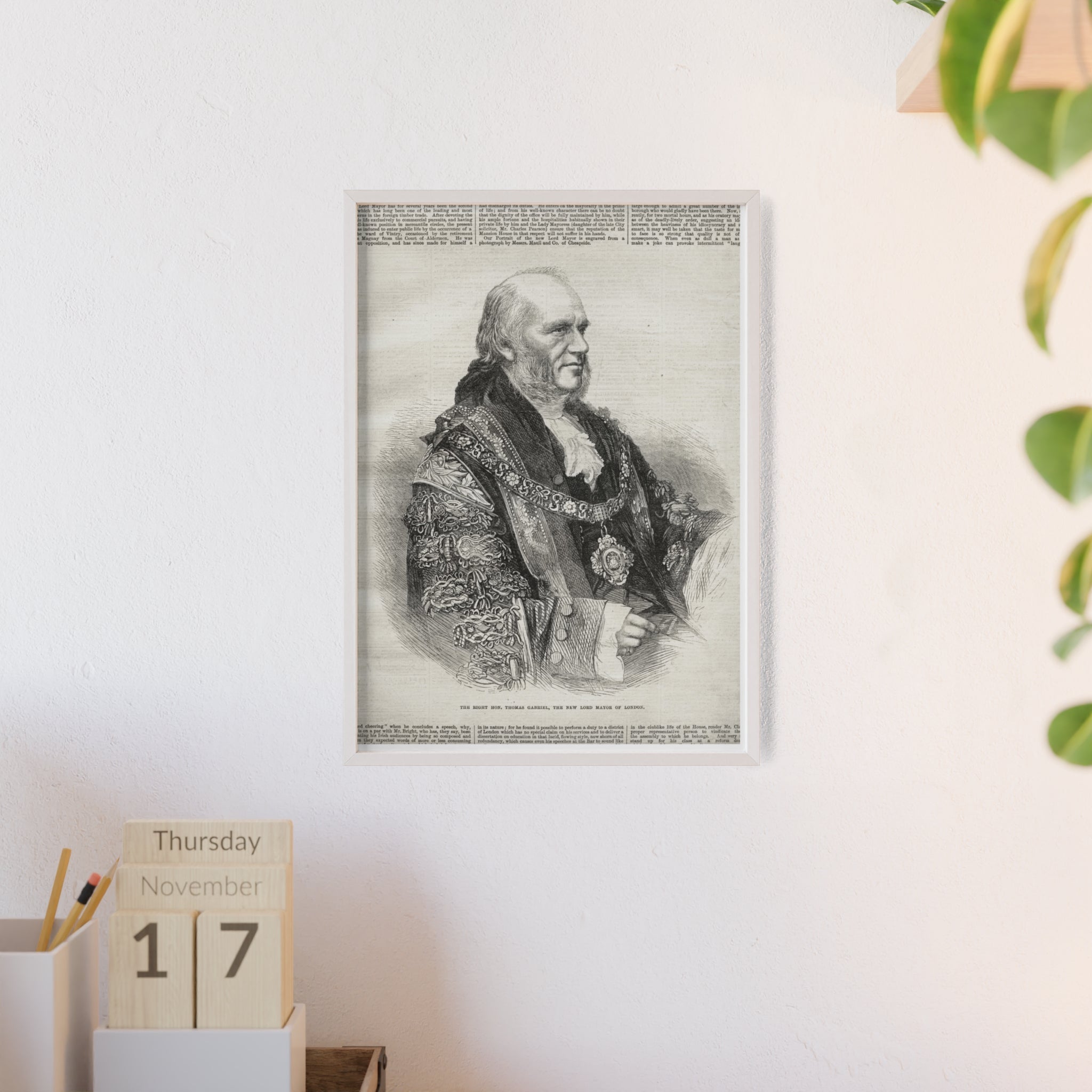 The Right Hon.Thomas Gabriel, the New Lord Mayor of London. Vintage Illustrated Statesman Poster with Black Wooden Frame