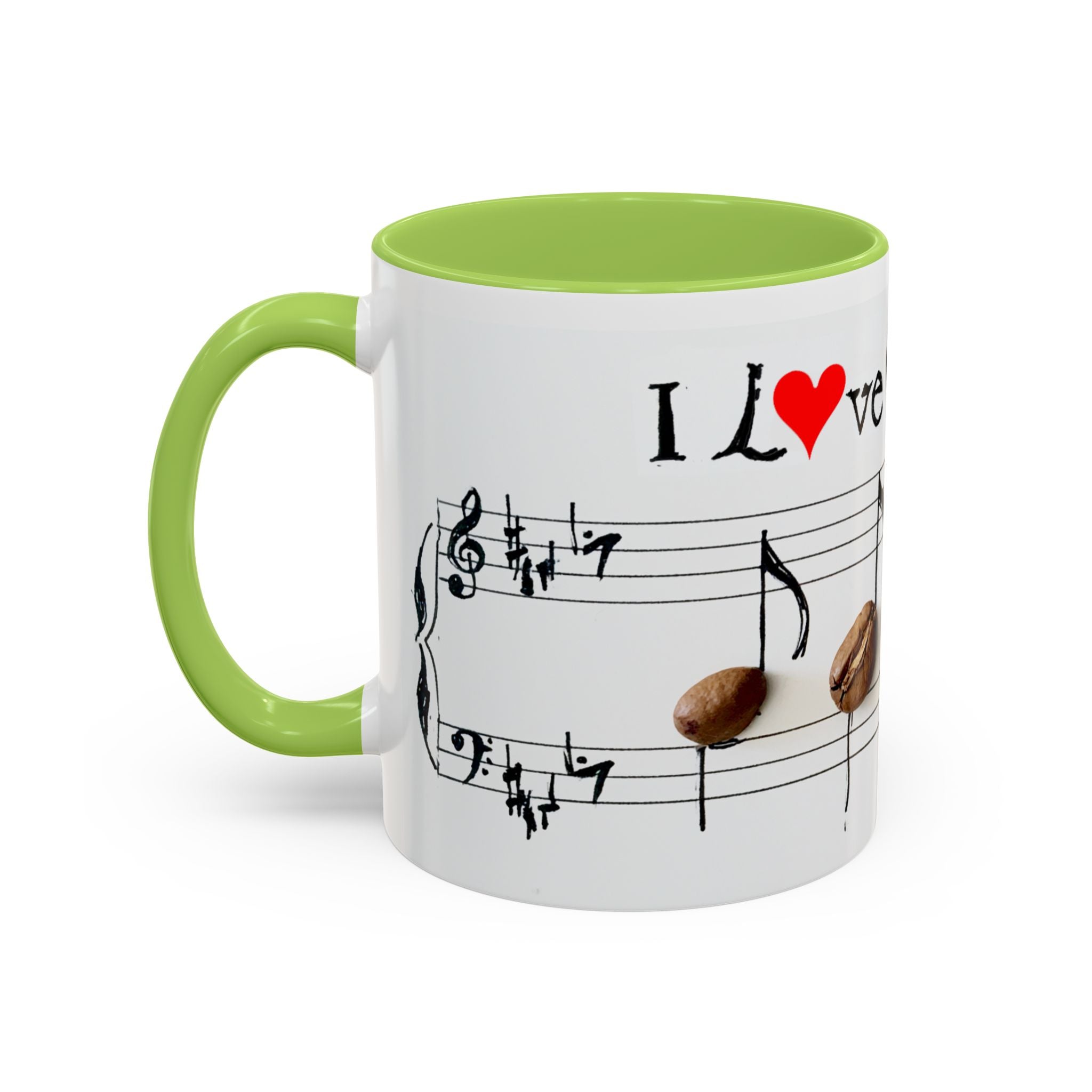 Coffee Lover Music Mug — "Love Coffee" Musical Notes Accent Mug (11/15 oz)