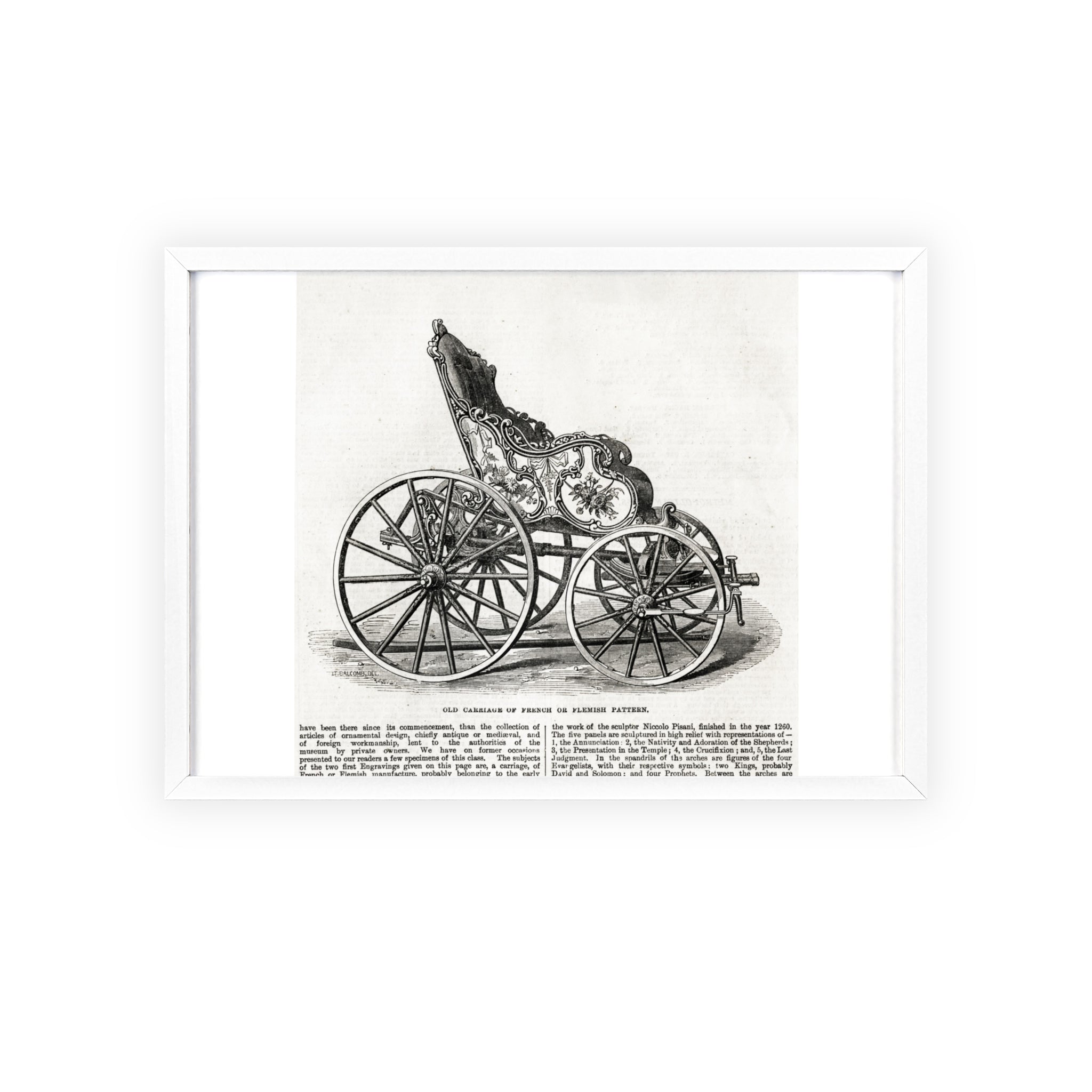 Old Carriage of French or Flemish Pattern. Vintage Carriage Print Poster with Wooden Frame — Antique Transportation Wall Art