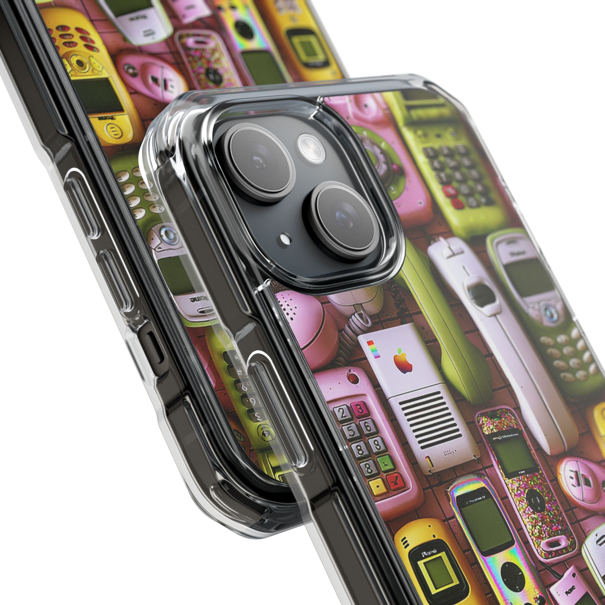 Retro Cell Phones Clear Magnetic Phone Case — Y2K Vintage Mobile Pattern