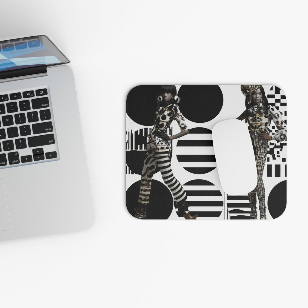 Monochrome Fashion Mouse Pad — Black & White Geometric Model Print