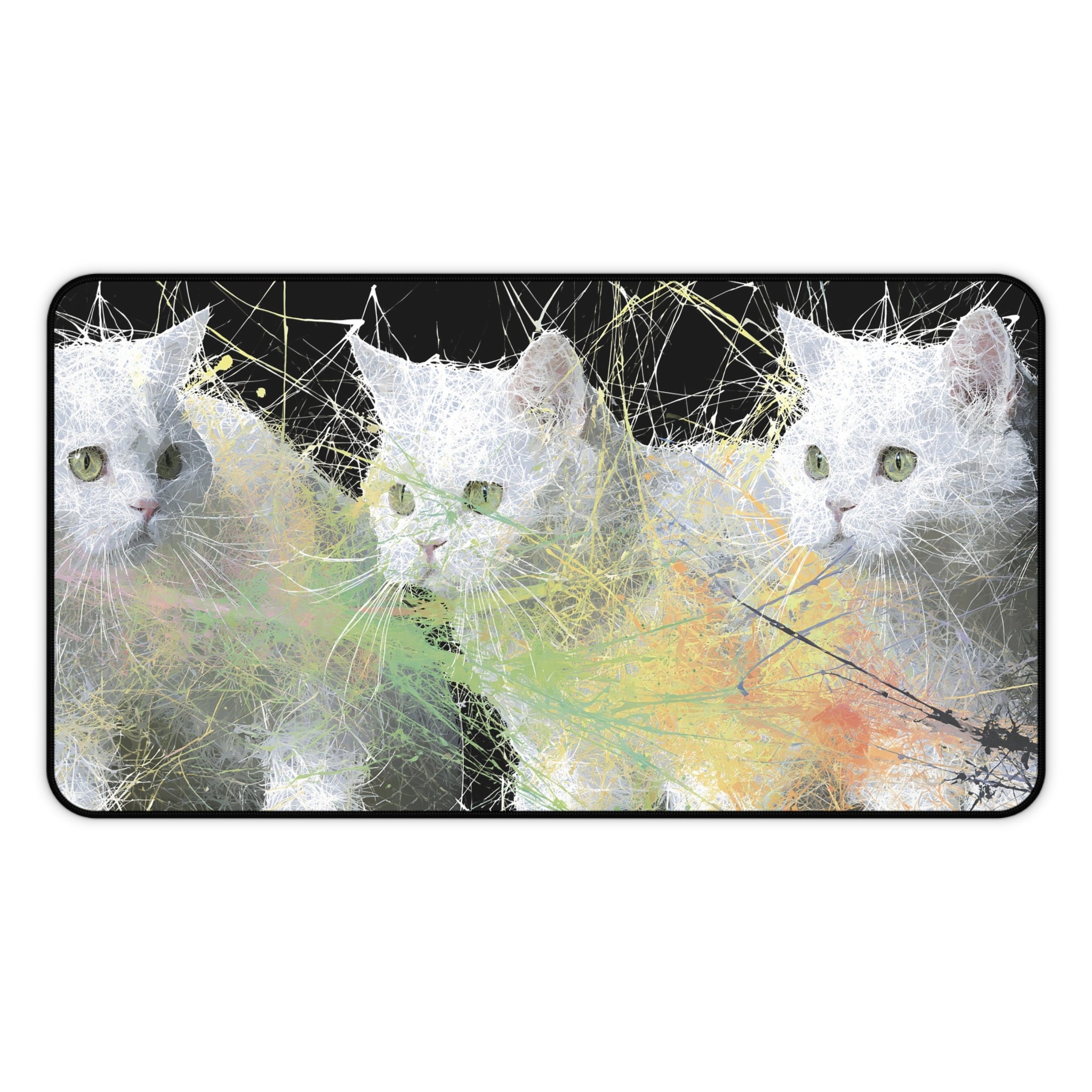 Abstract White Cat Trio Desk Mat — Artistic Feline Mousepad for Cat Lovers