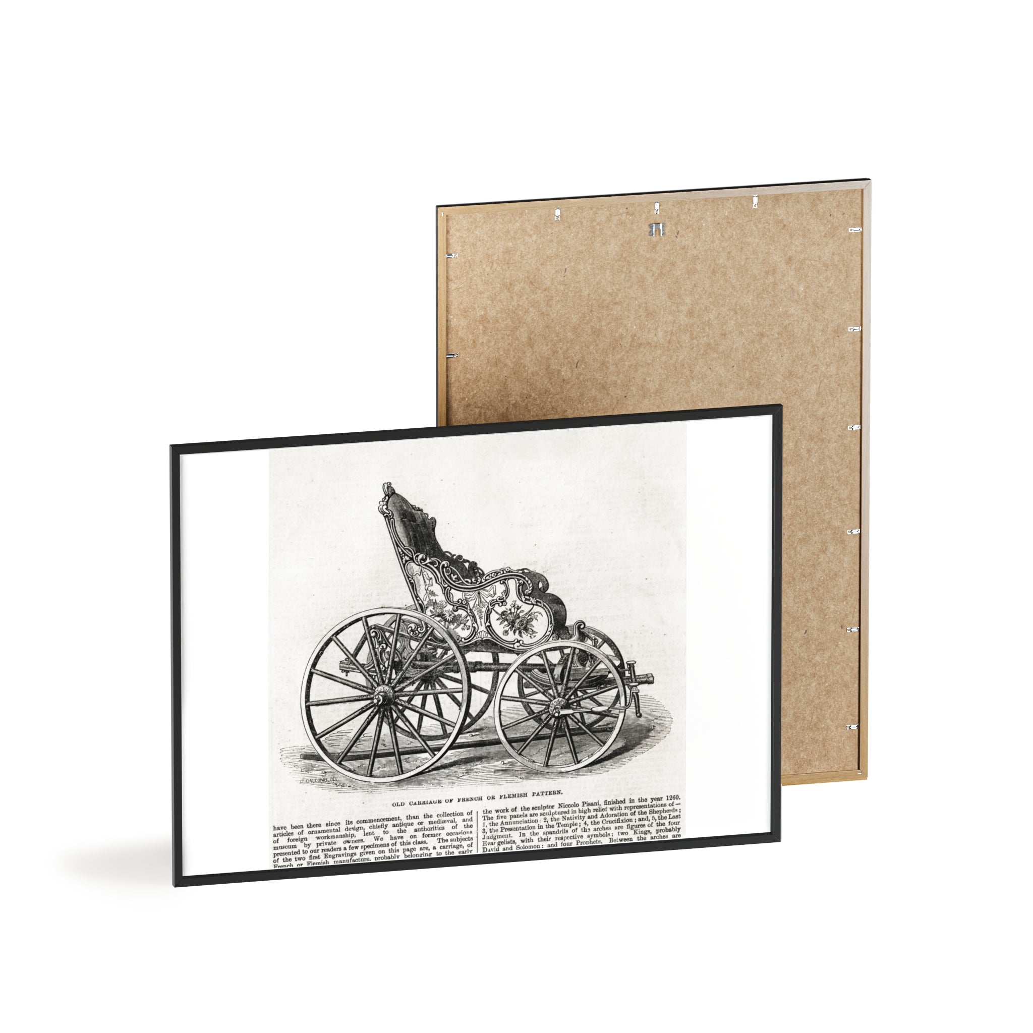Old Carriage of French or Flemish Pattern. Vintage Carriage Print Poster with Wooden Frame — Antique Transportation Wall Art