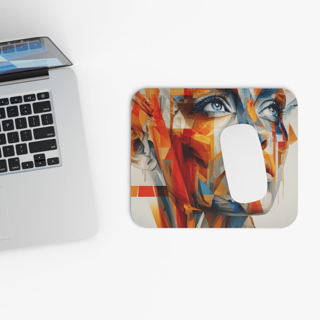 Abstract Geometric Face Mouse Pad — Colorful Modern Art Desk Mat