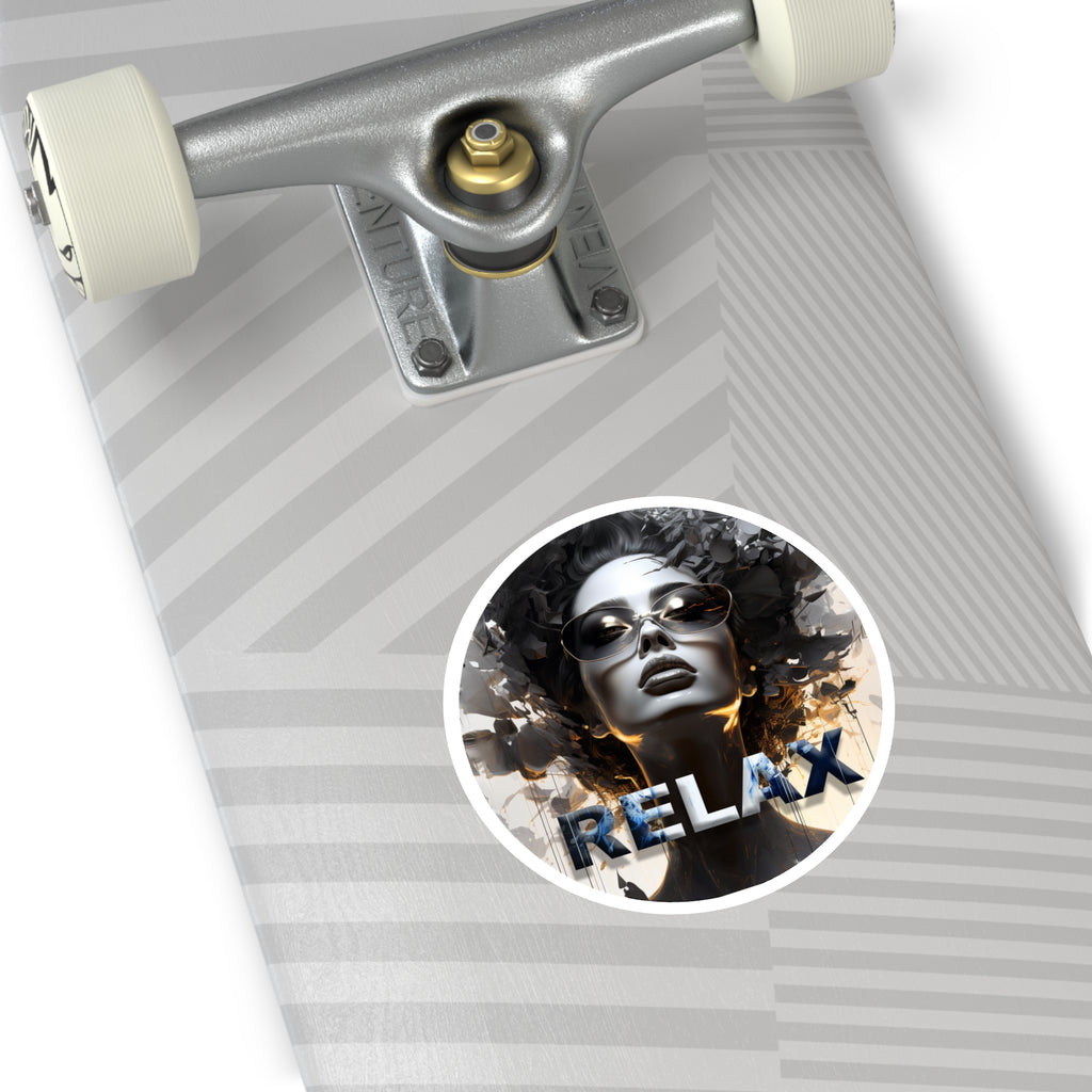 Relax Afro Diva Round Sticker — Stylish Indoor/Outdoor Laptop Decal