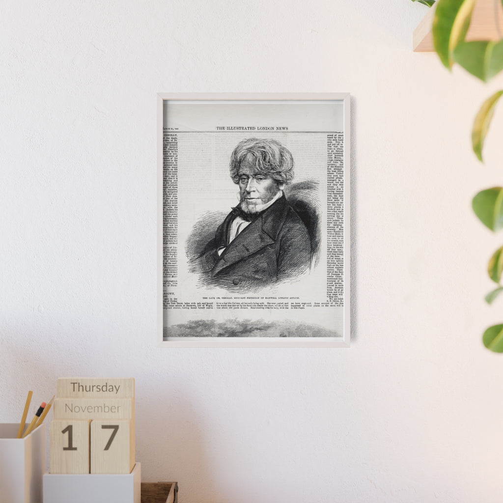 Dr. Conolly, Resident Physician of Hanwell Lunatic Asylum. Framed Vintage Portrait Print — Antique Newspaper Illustration Poster