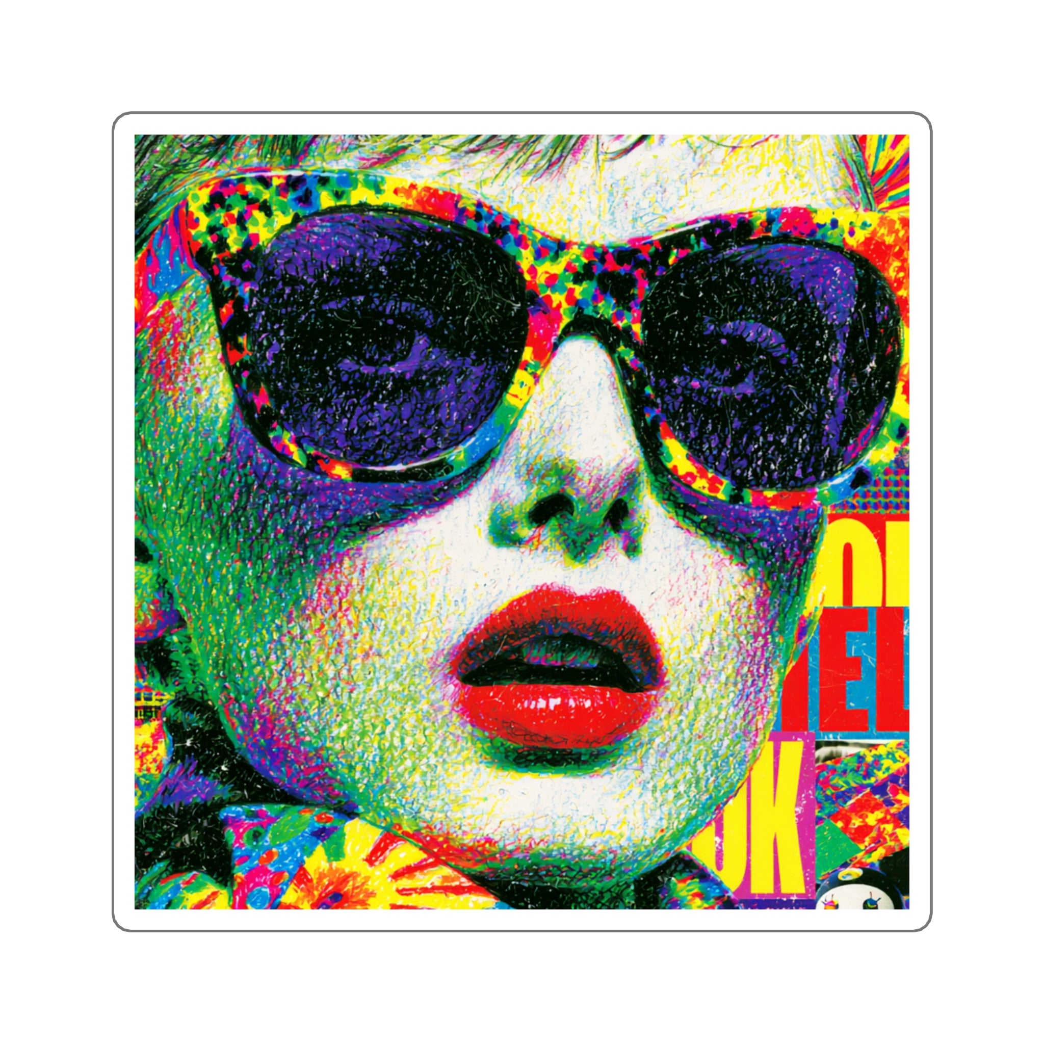 Pop Art Sunglasses Square Sticker — Colorful Retro Portrait Decal