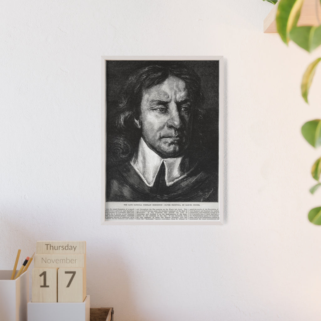 OLIVER CROMWELL. Historical Portrait Poster with Wooden Frame — Vintage Chalk-Style Print