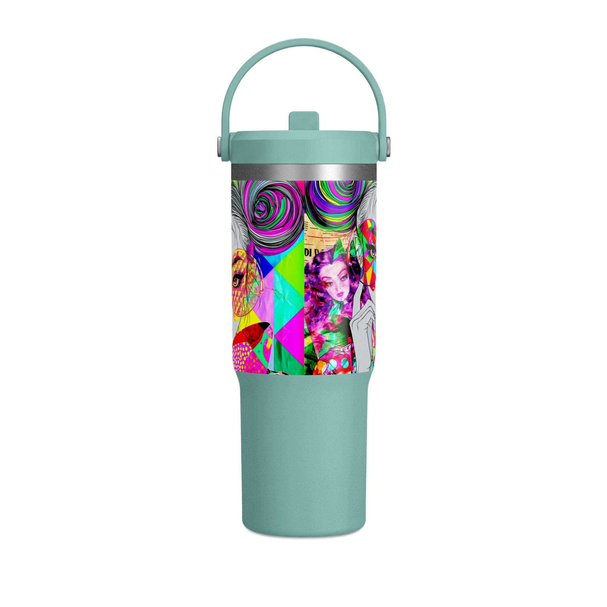Colorful Pop Art Travel Tumbler – 32oz Nomad Insulated Cup with Retro Sunglasses Design