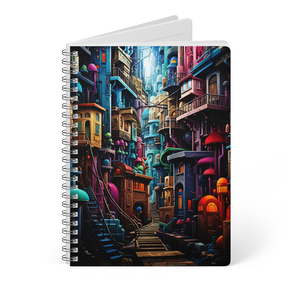 A5 Wirobound Notebook — Colorful Fantasy City Illustration, Lined Journal for Writers & Students