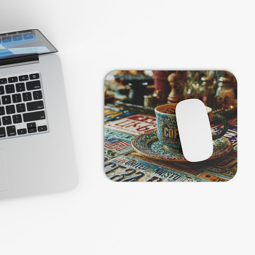 Coffee Cup Mouse Pad — Vintage Coffee Shop Desk Mat
