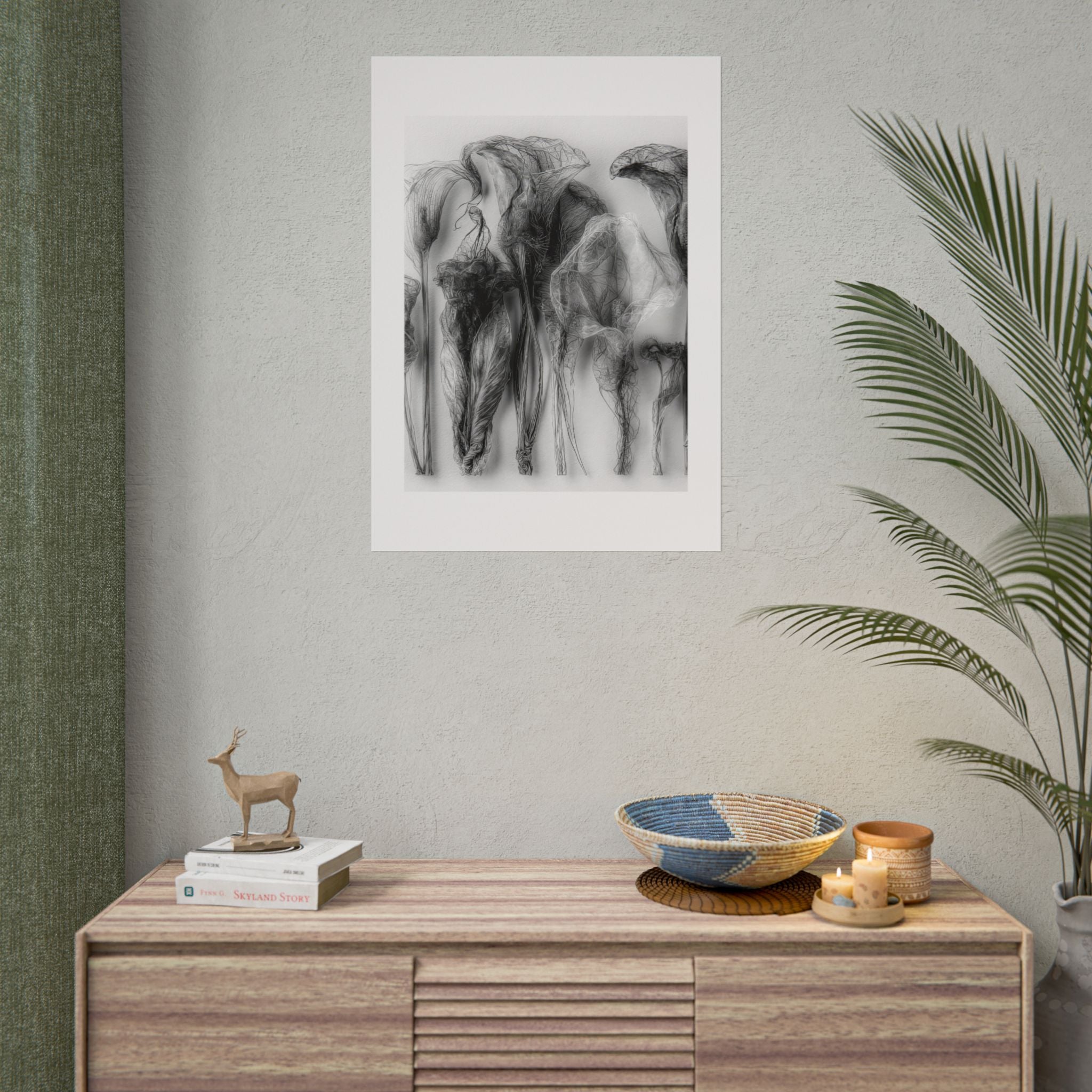 Abstract Smoke Floral Poster — Black & White Botanical Wall Art (Rolled Poster)