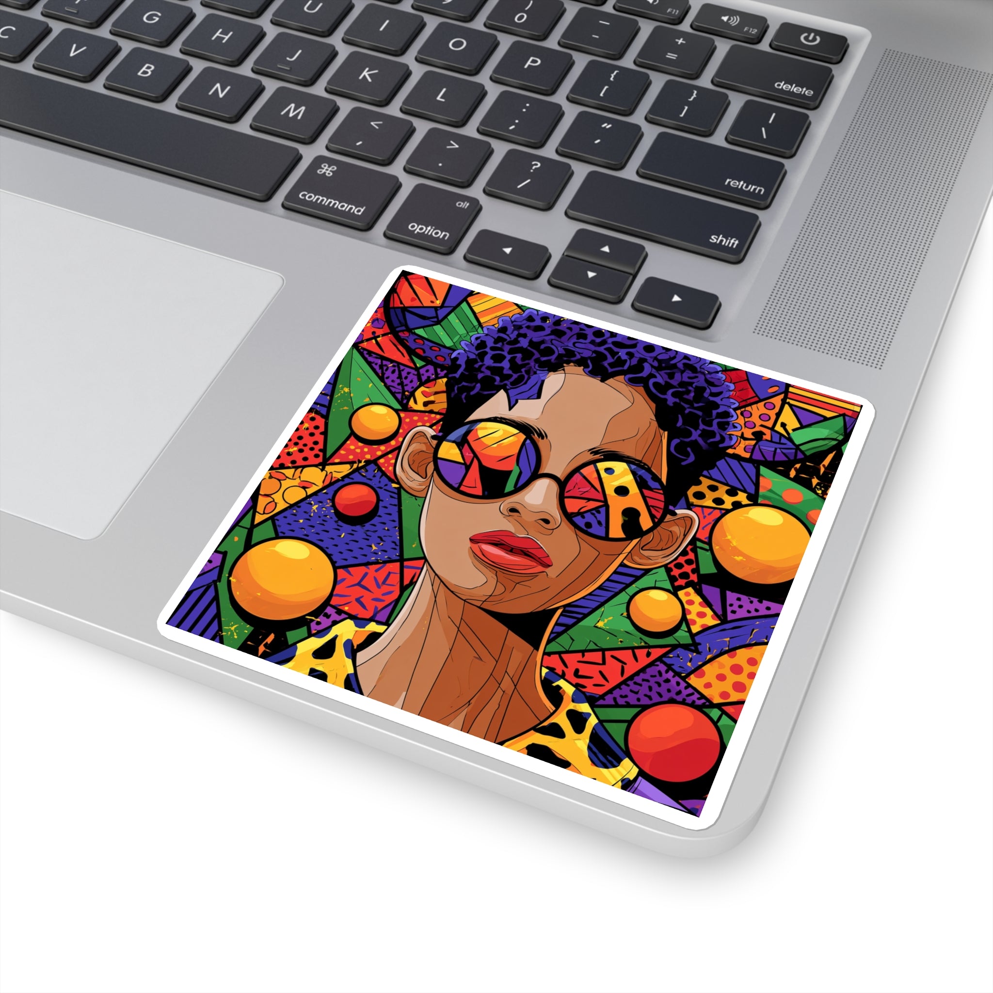 Vibrant Afro Pop Art Square Sticker — Colorful Retro Woman with Sunglasses