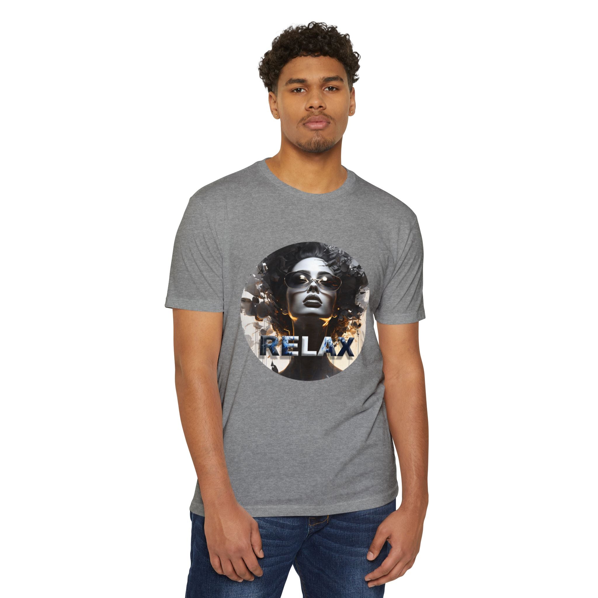Relax Graphic T-Shirt — Vintage Portrait Tee with 'RELAX' Text