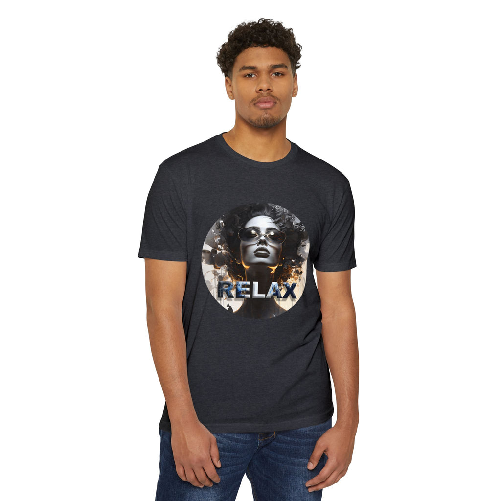 Relax Graphic T-Shirt — Vintage Portrait Tee with 'RELAX' Text