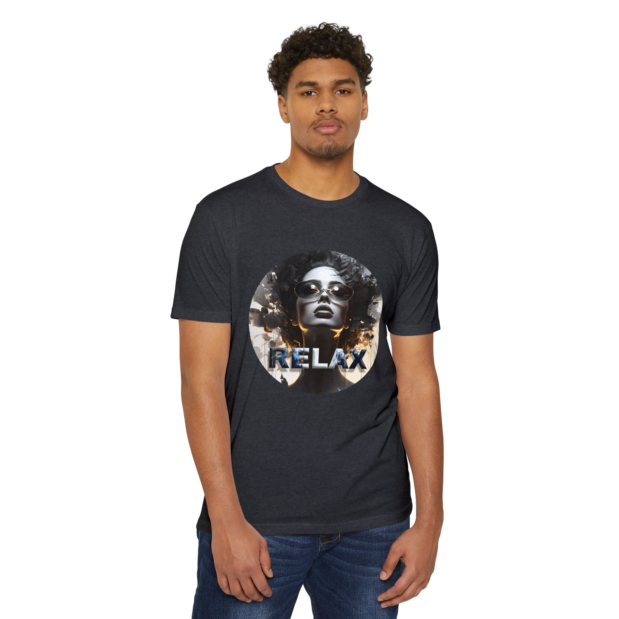 Relax Graphic T-Shirt — Vintage Portrait Tee with 'RELAX' Text