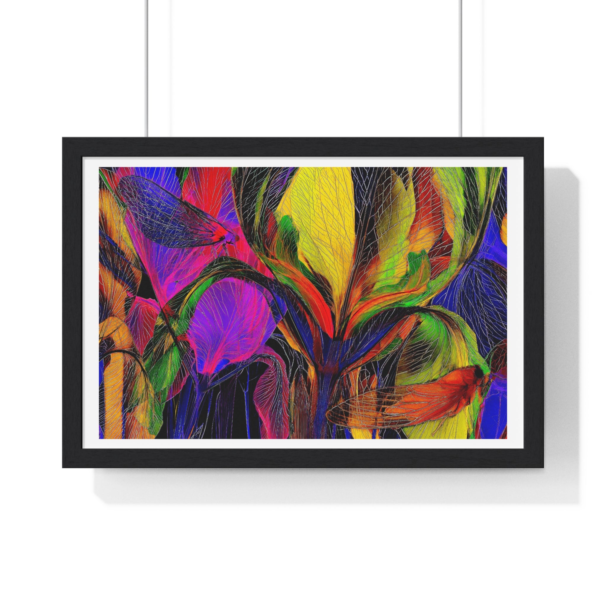 Abstract Rainbow Floral Framed Poster — Colorful Modern Wall Art (Horizontal)