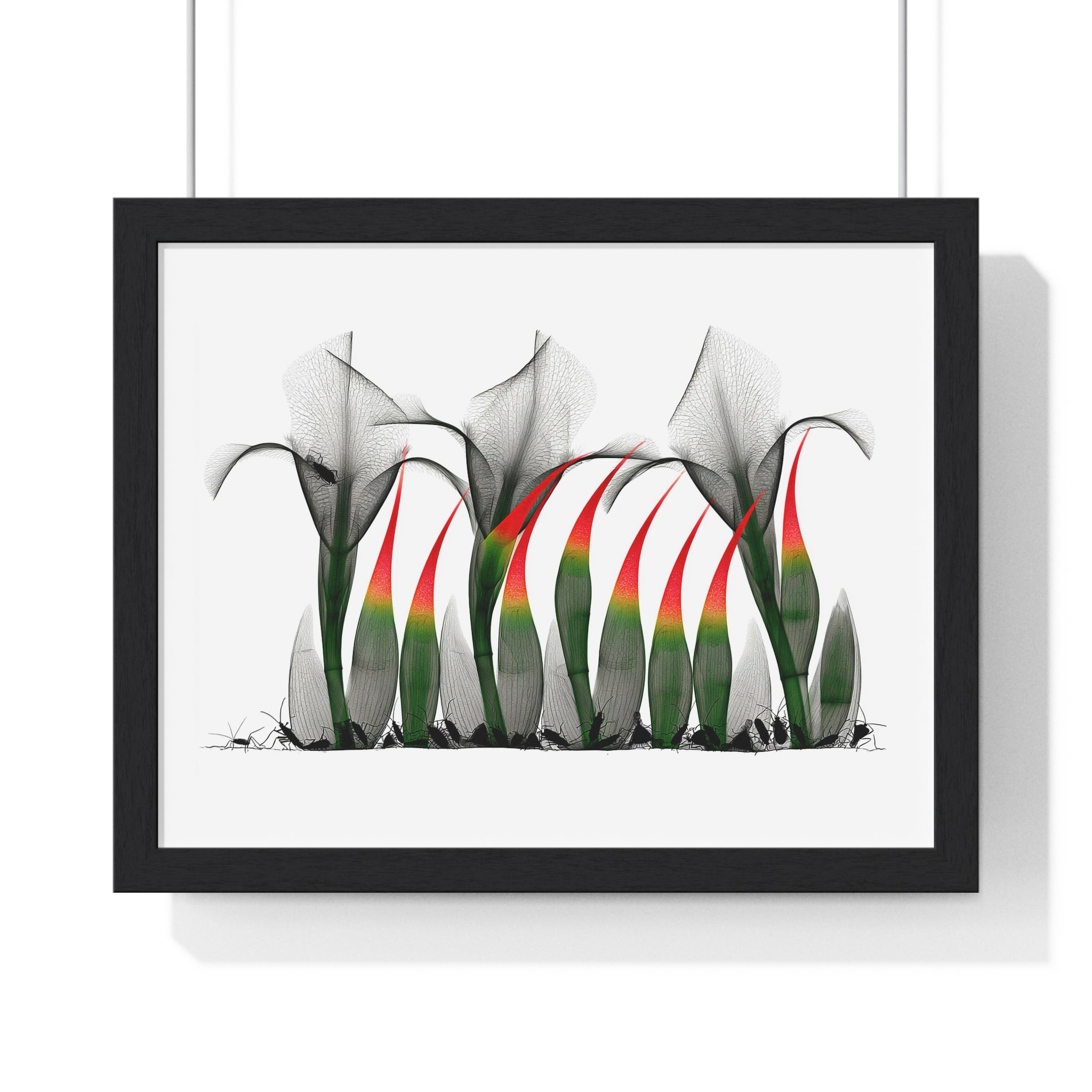 Framed Poster - Abstract Botanical Calla Lily Art with Red & Green Accents