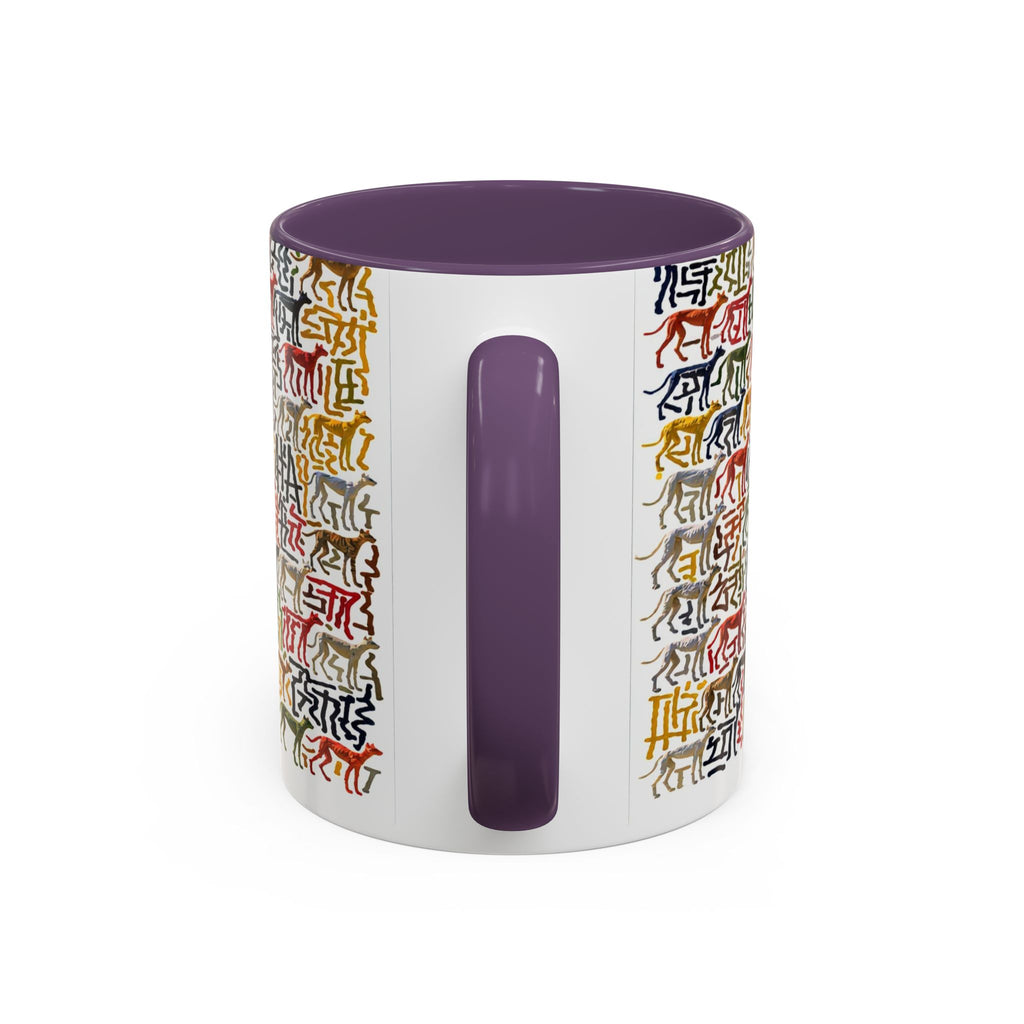 Greyhound Silhouette Accent Coffee Mug — Colorful Script Dog Pattern (11/15oz)