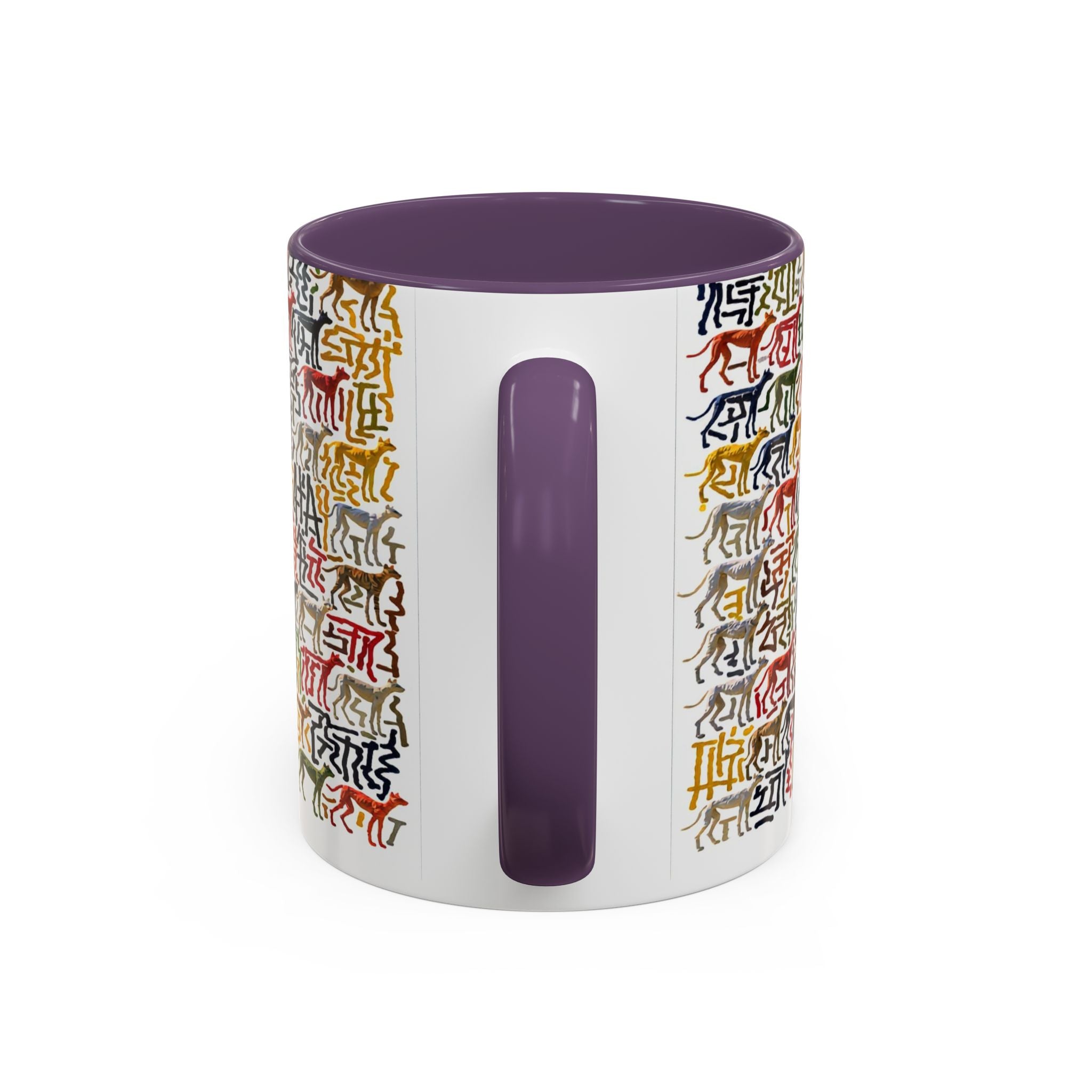 Greyhound Silhouette Accent Coffee Mug — Colorful Script Dog Pattern (11/15oz)