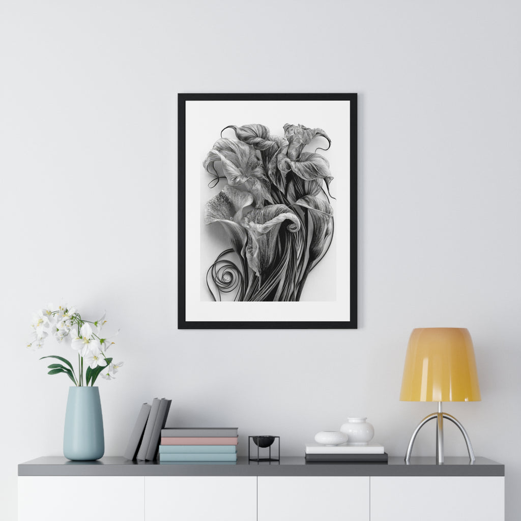Framed Poster — Monochrome Calla Lily Botanical Art Print
