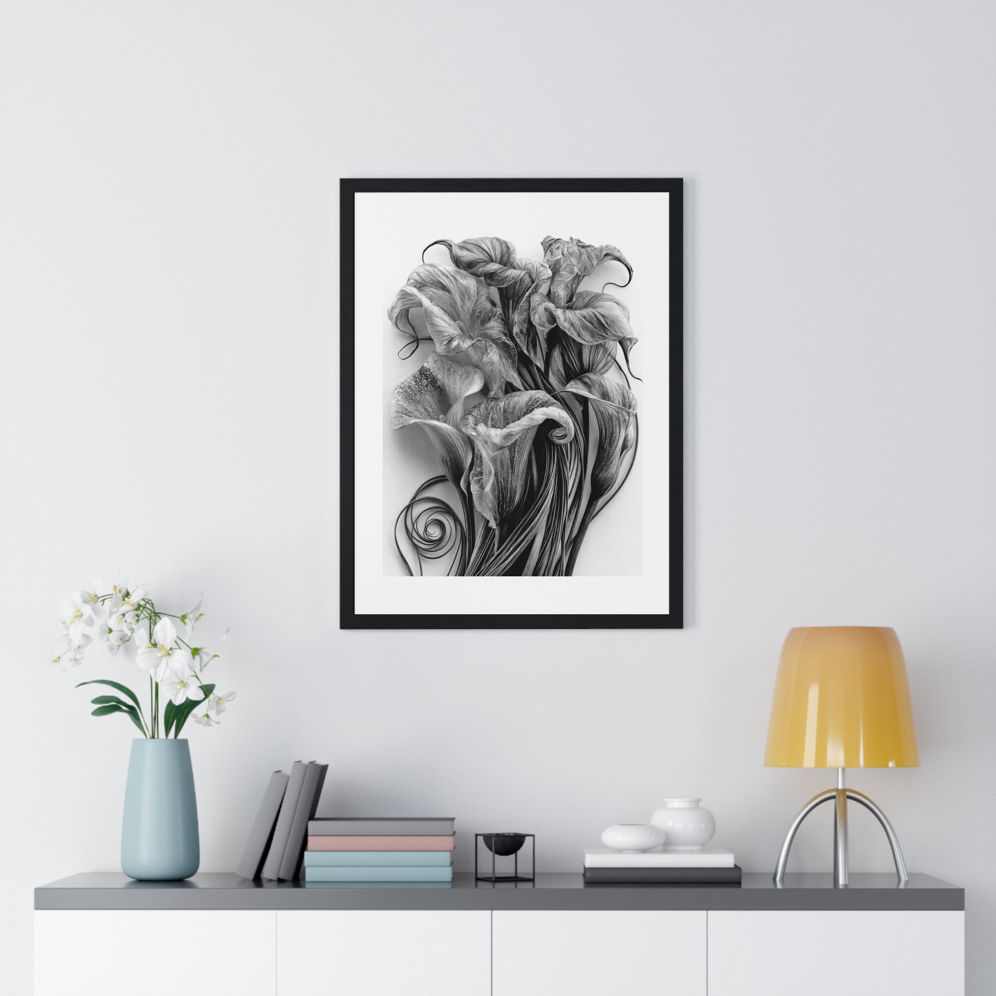 Framed Poster — Monochrome Calla Lily Botanical Art Print