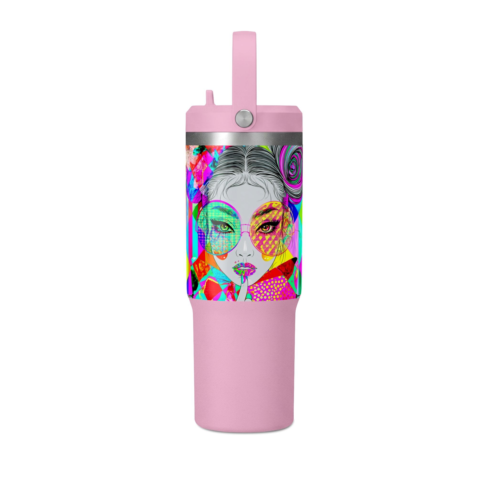 Colorful Pop Art Travel Tumbler – 32oz Nomad Insulated Cup with Retro Sunglasses Design