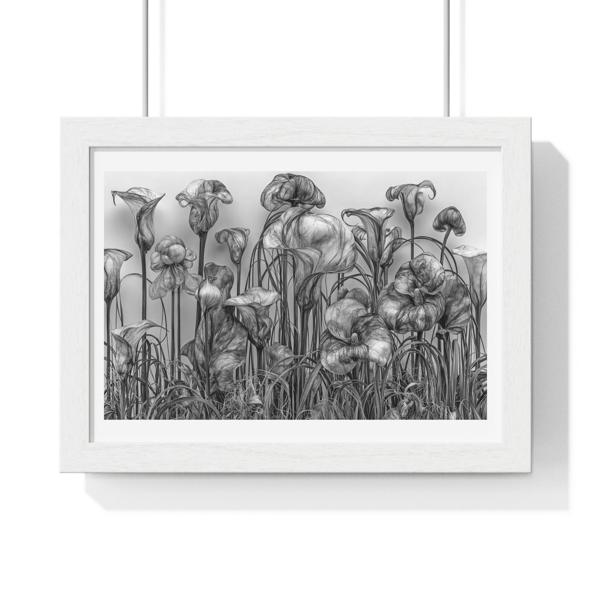Black & White Botanical Framed Poster — Monochrome Calla Lily Wall Art (Horizontal)