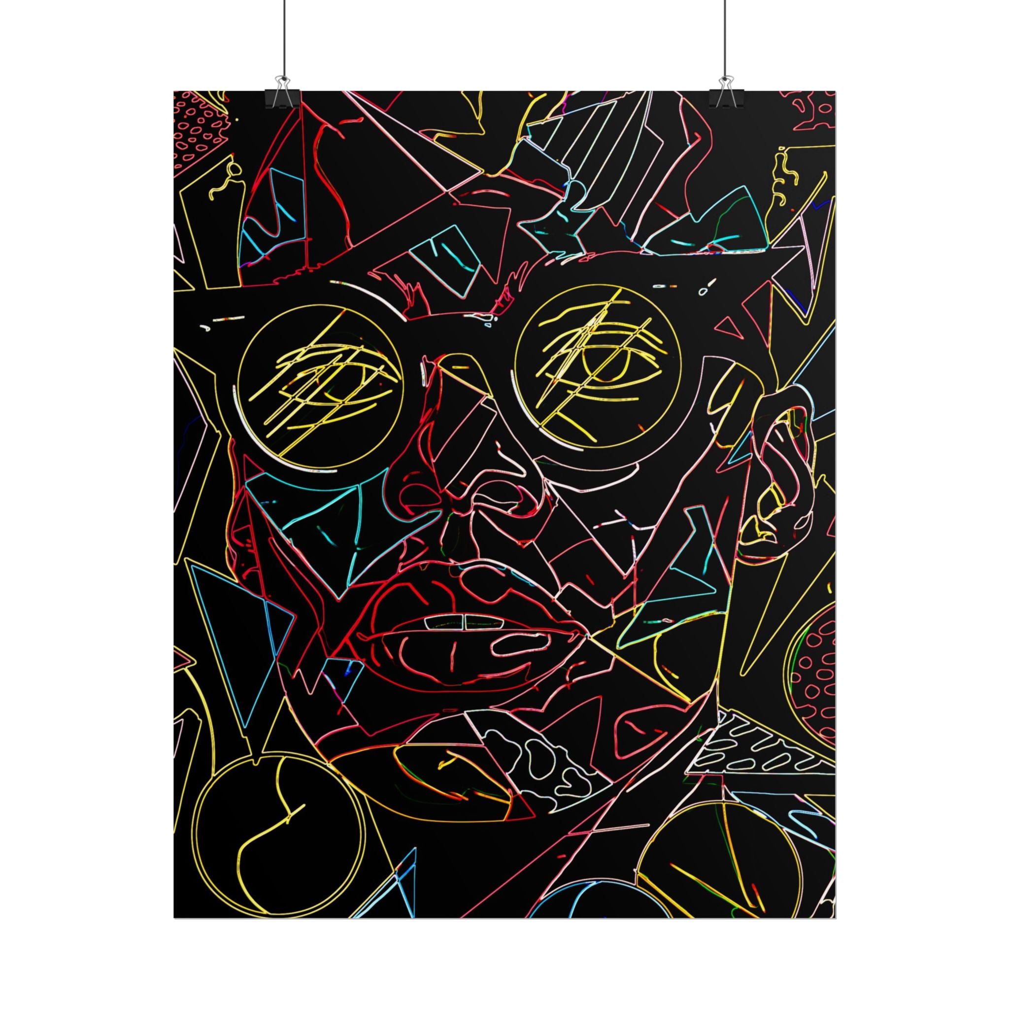 Abstract Neon Line Art Poster – Stylized Sunglasses Face Rolled Art Print