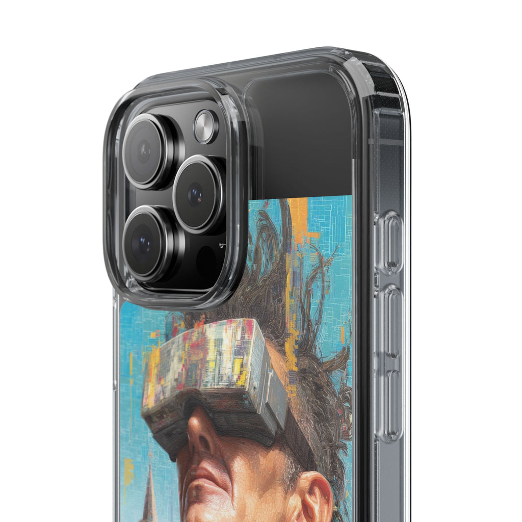 Clear Phone Case — Retro VR Cityscape Illustration